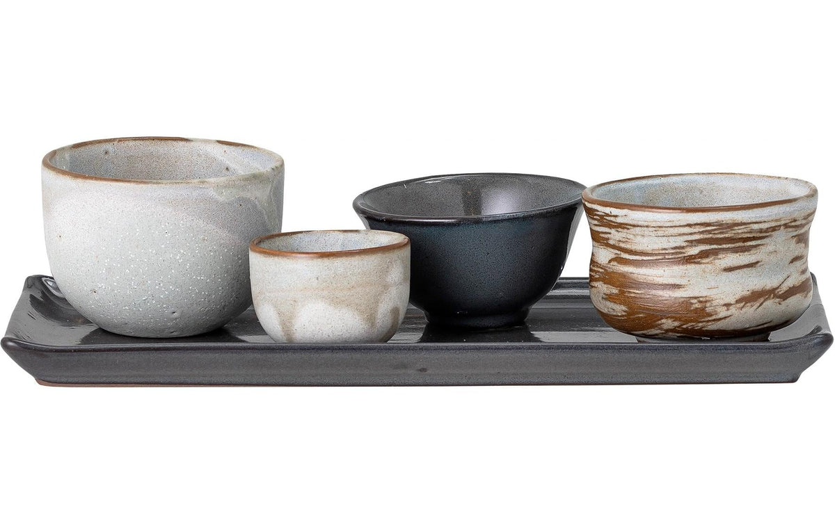 Bloomingville Schalen Suhsi-Set Masami 5er Set, Steingut, 26x7x12 cm (LxHxB)