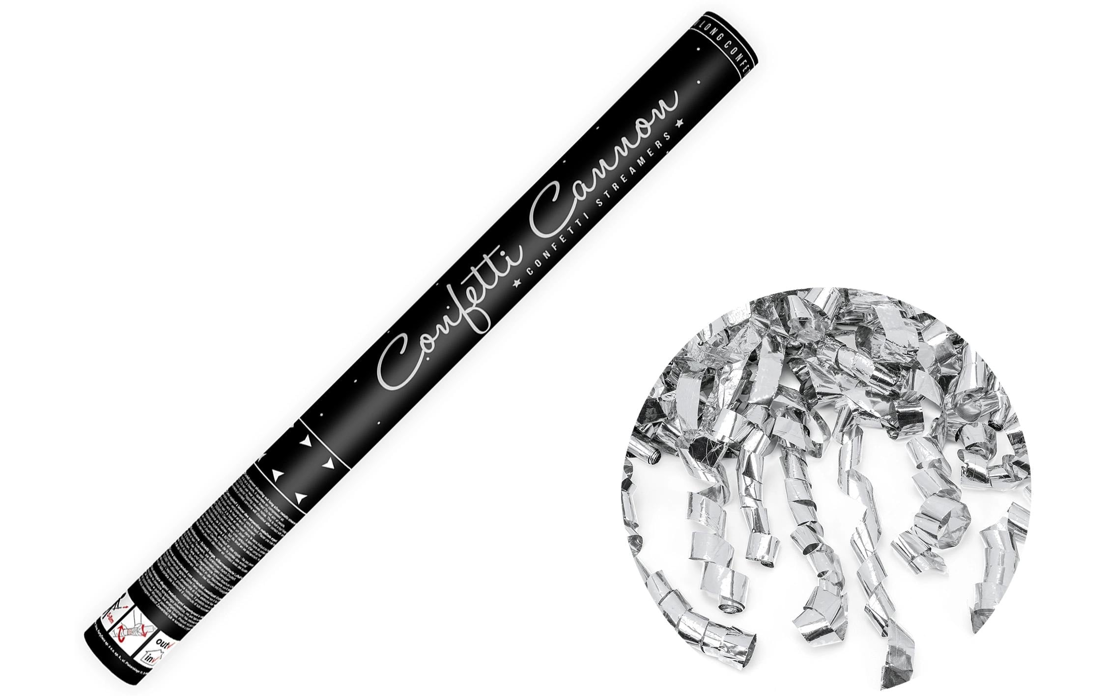 Partydeco Konfettikanone Schlangen silber, 60 cm