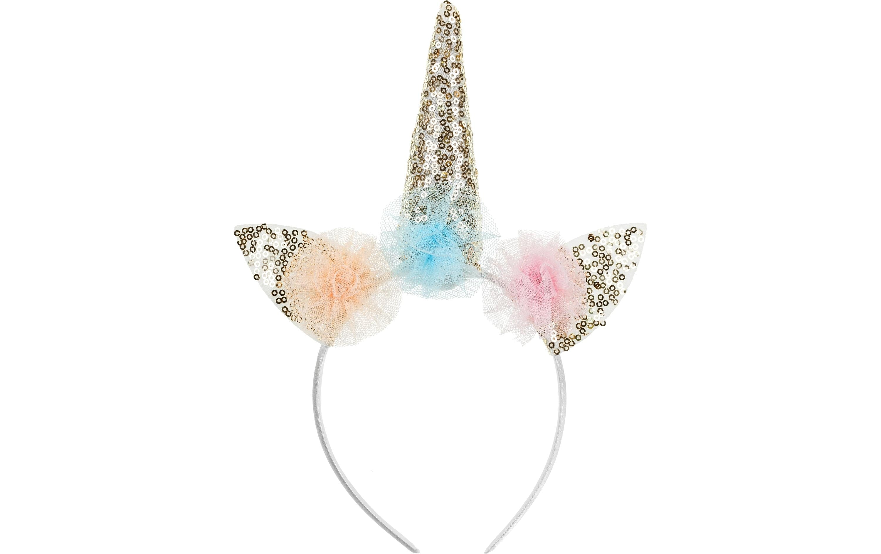 Partydeco Haarreif Einhorn mit Rüsche farbig, 26.5 x 17.2 cm