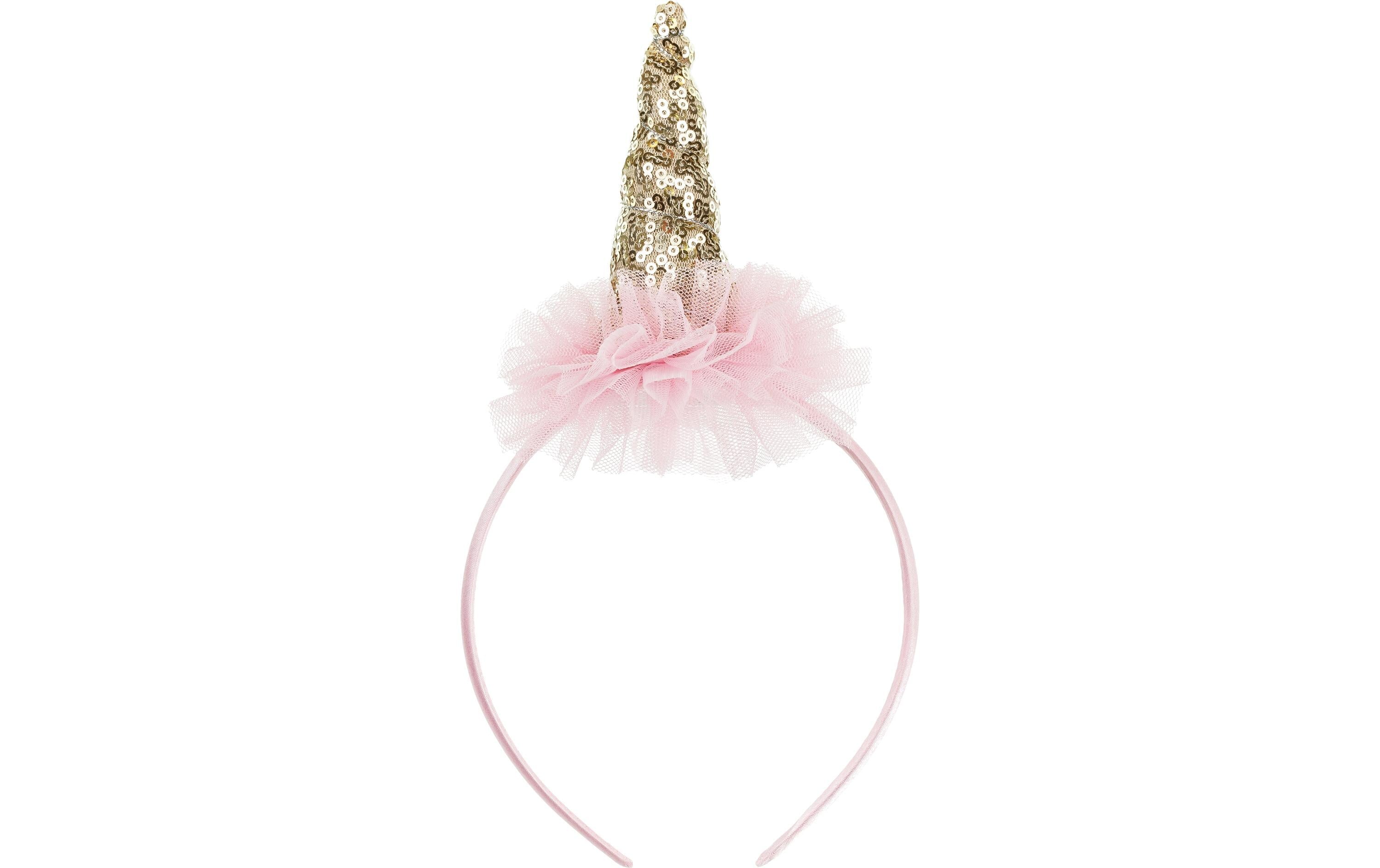 Partydeco Haarreif Einhorn mit Rüsche rosa/gold, 11 x 25 cm