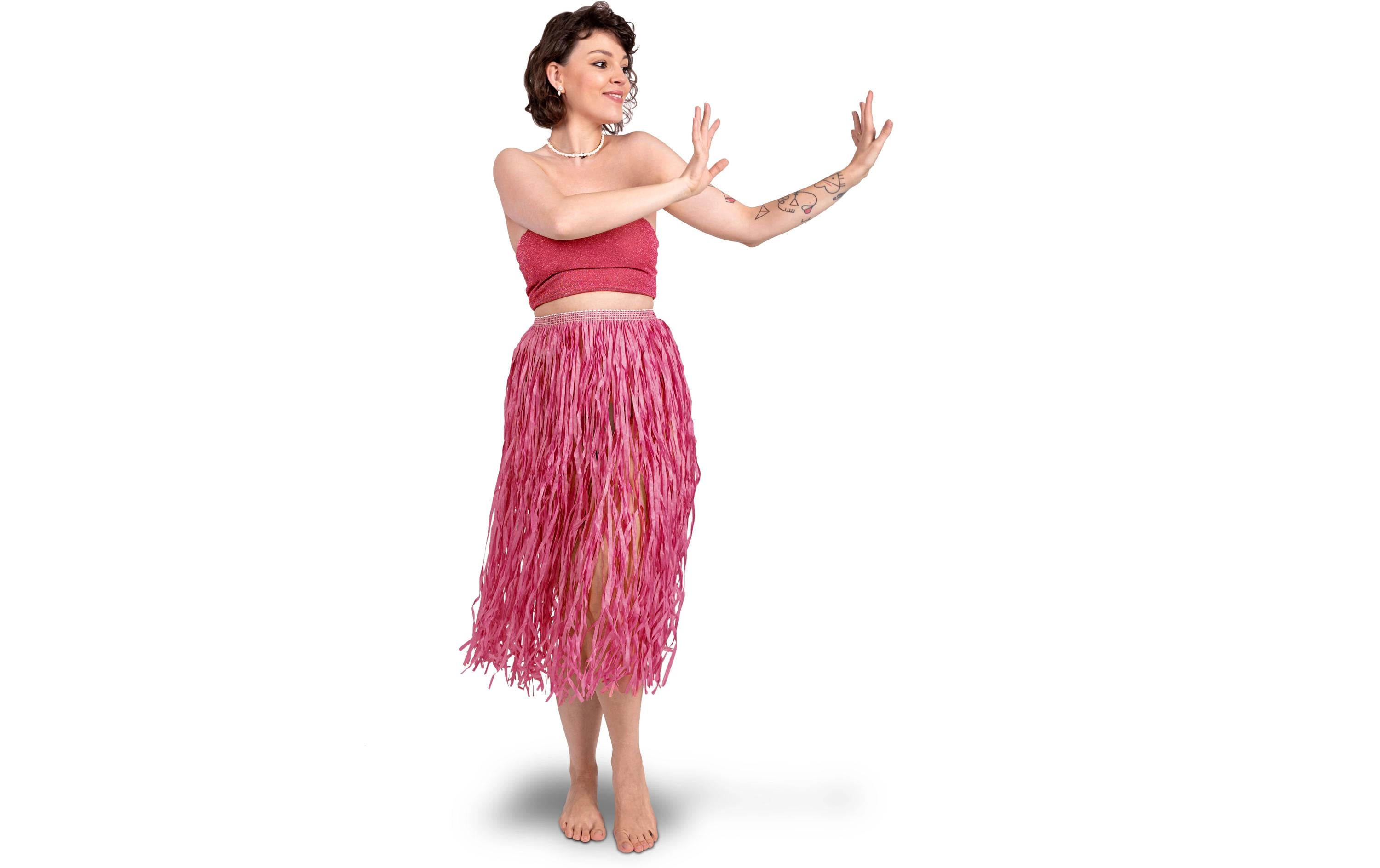 Partydeco Raffia Rock Hawaii pink L: 77cm, Tallienbreite: 31.5cm, elastisch