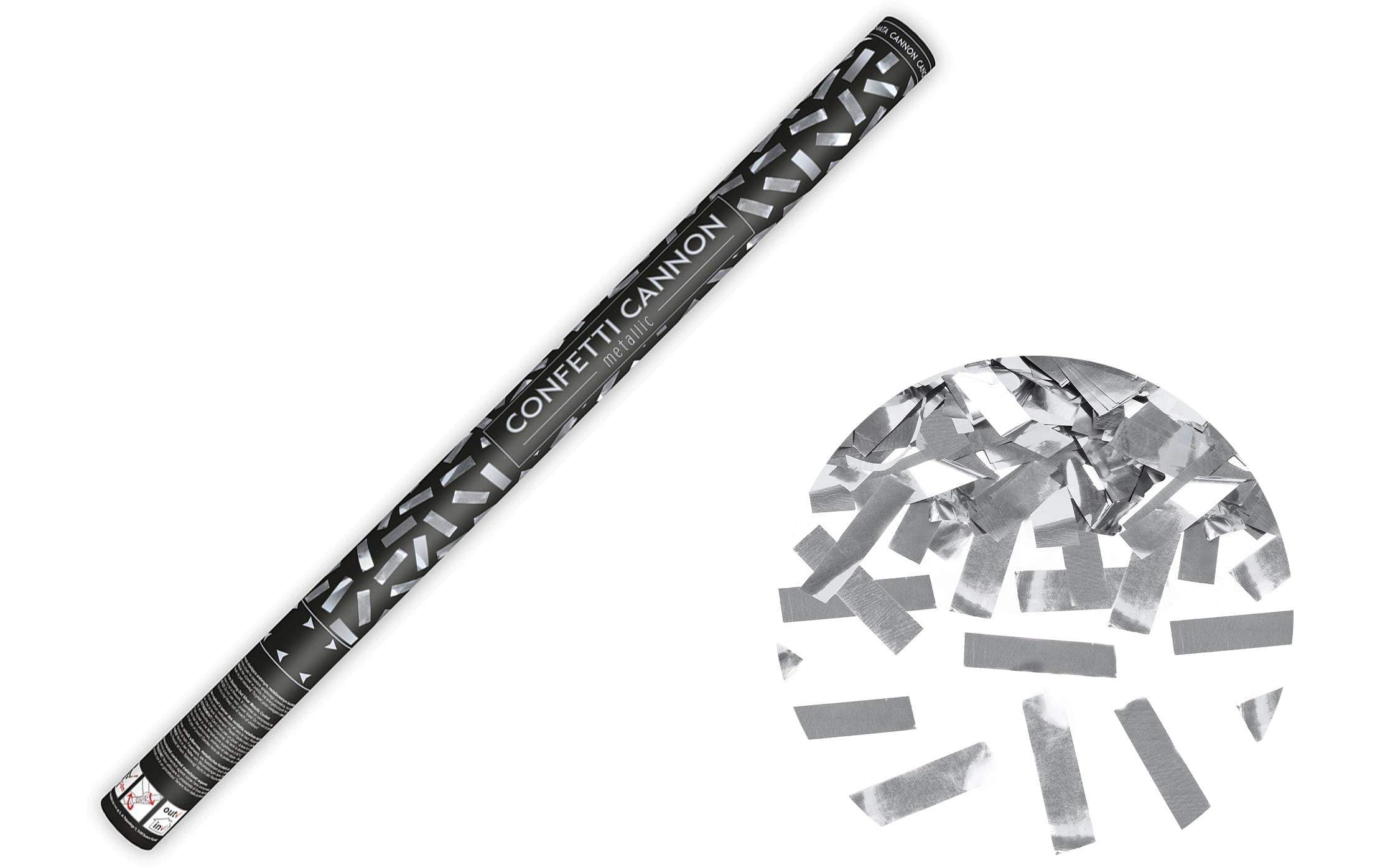 Partydeco Konfettikanone Streifen silber, 80 cm
