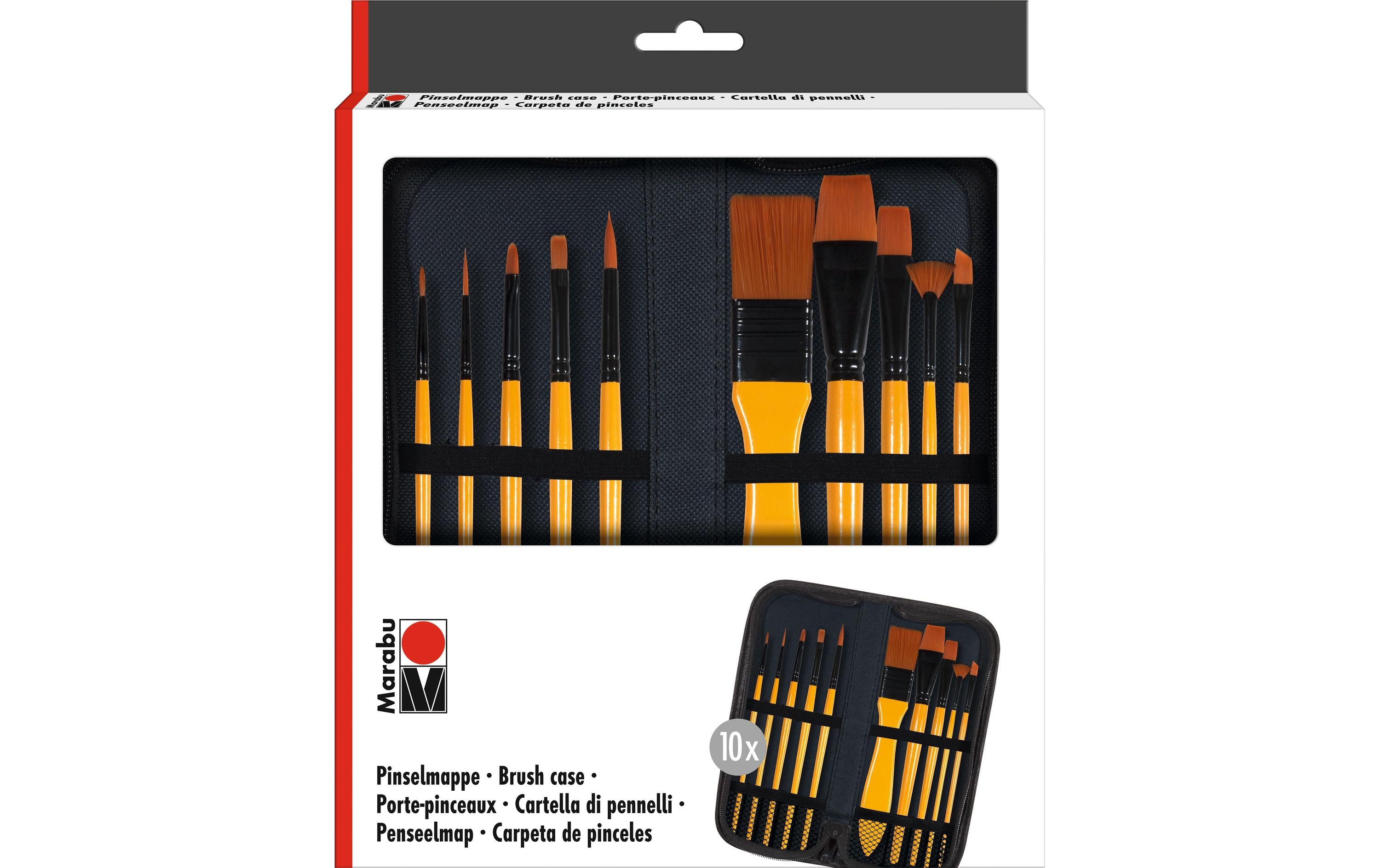 Marabu Pinselmappe Acrylpinsel Set 10 Pinsel + Etui 9.5 x 23cm