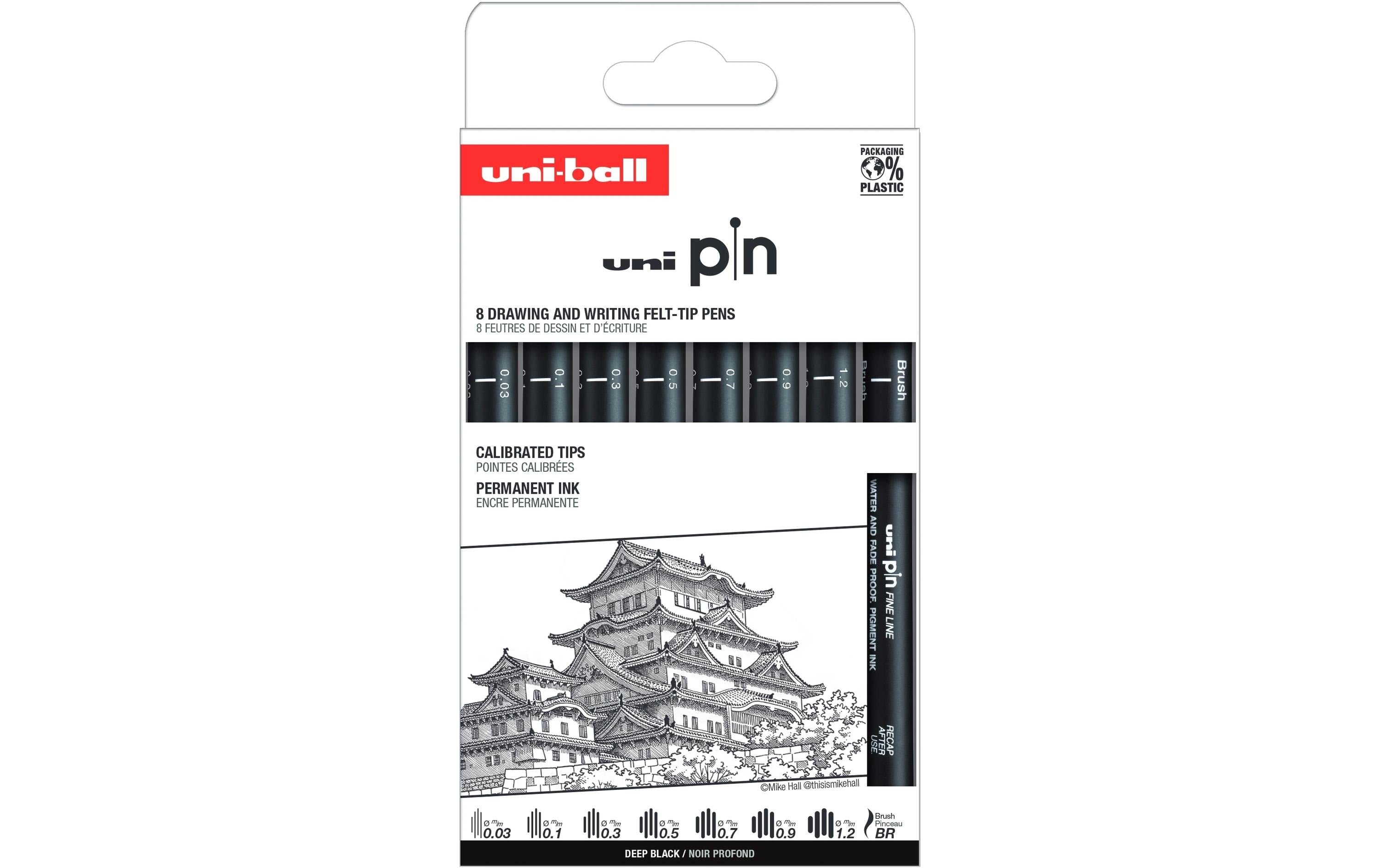 Uni PIN Fineliner Set Classic Himeji schwarz - Etui zu 8 Stk ass.