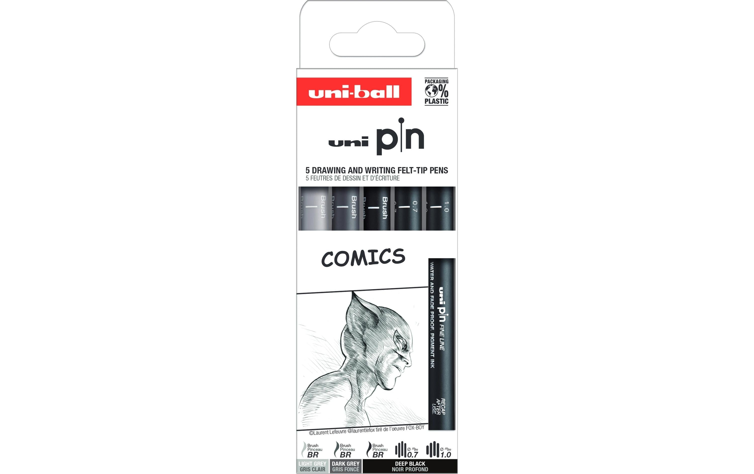 Uni PIN Fineliner Set Comics schwarz/grau - Etui zu 5 Stk ass.
