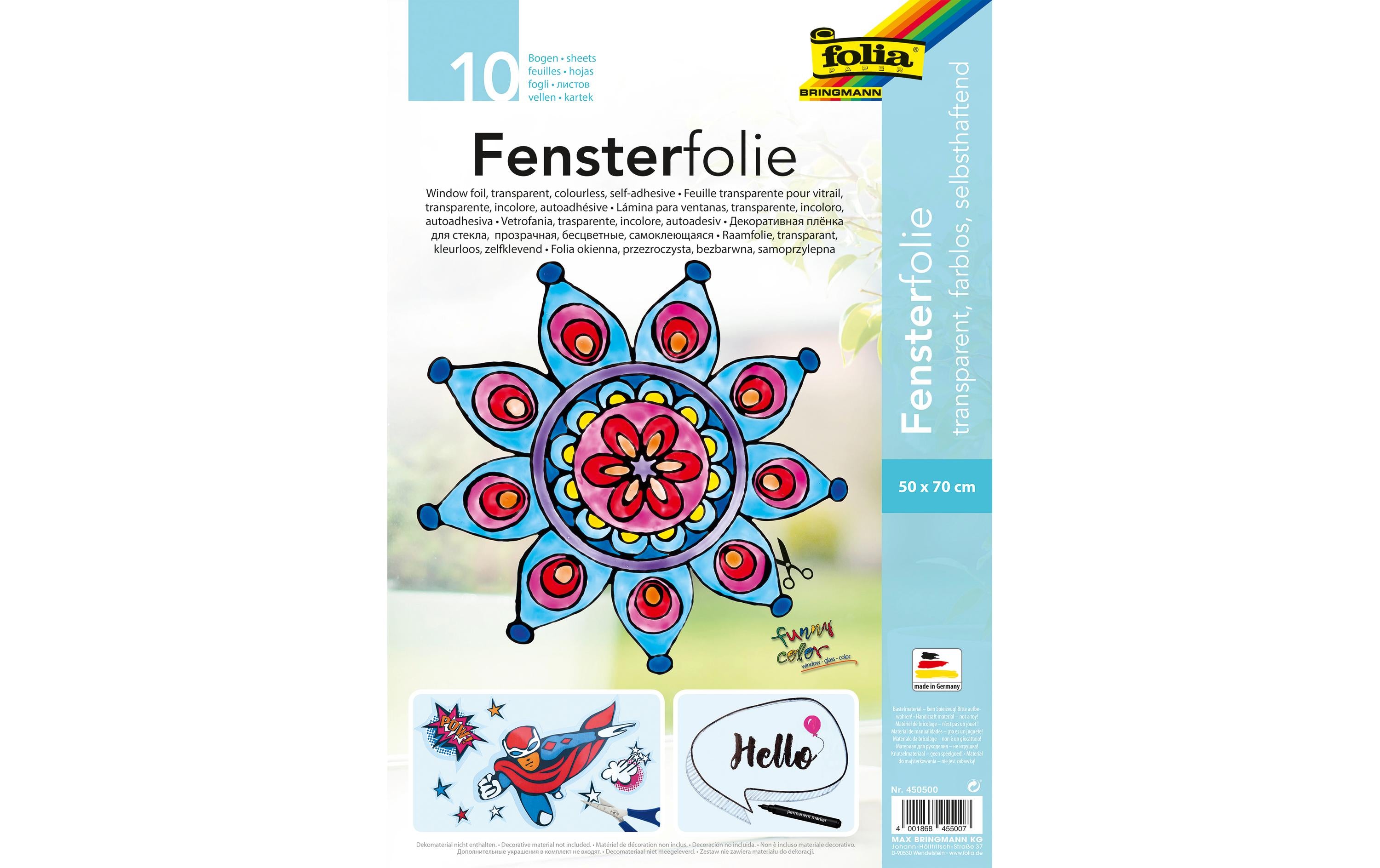 Folia Fensterfolie farblos selbsthaftend 10 Bogen, 50 x 70 cm