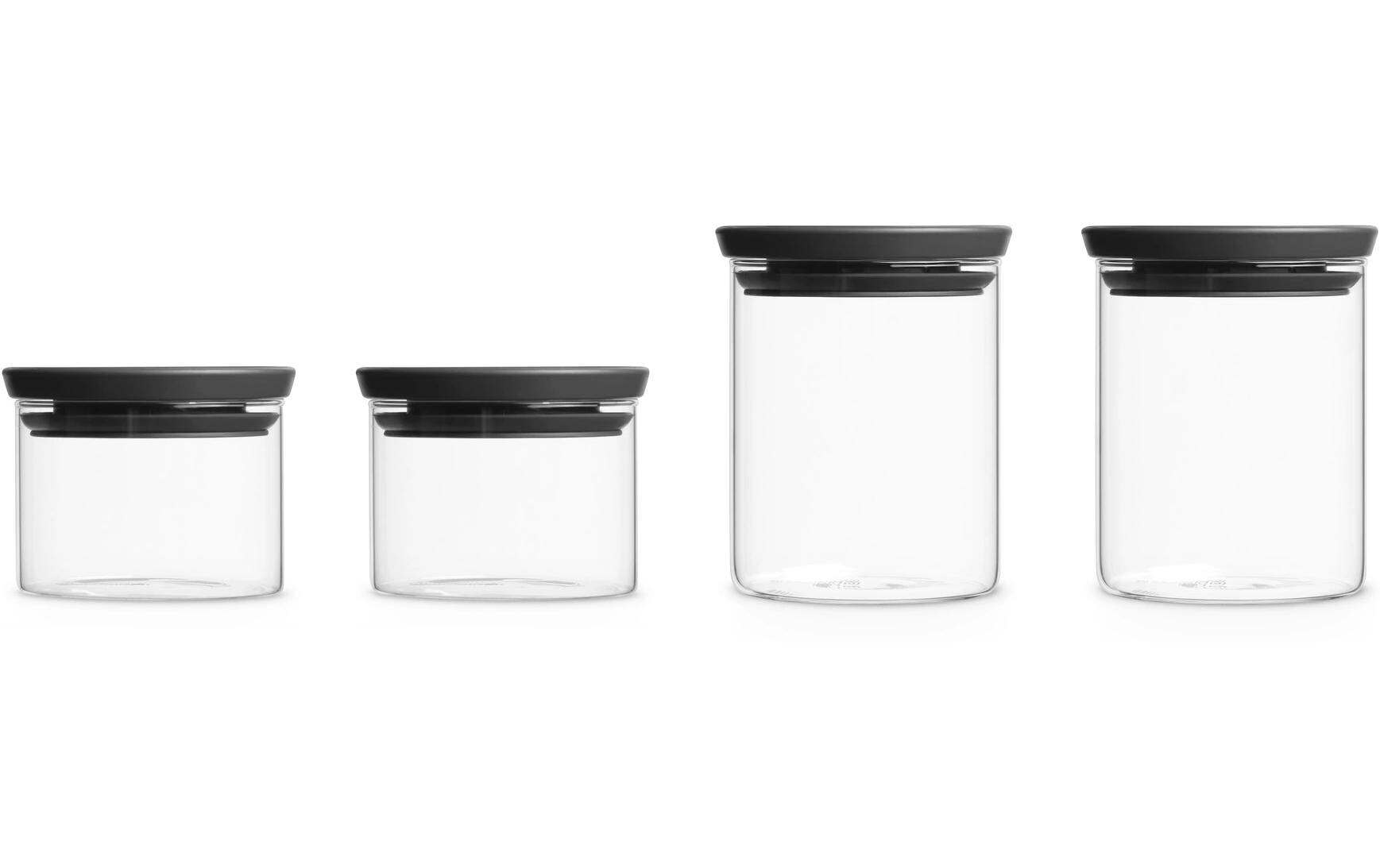Brabantia Glasbehälter 4er Set stapelbar Transparent/Schwarz