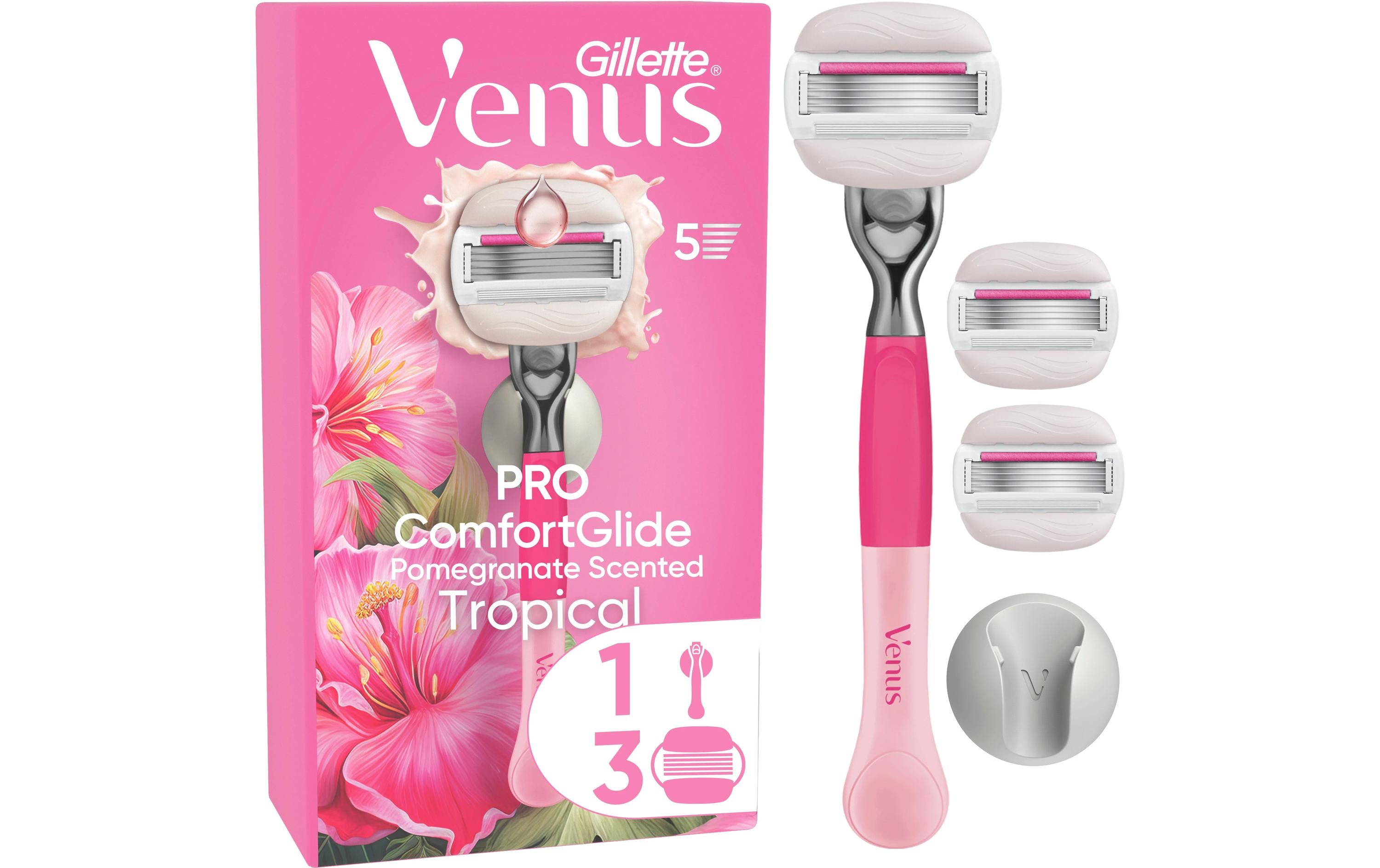 Gillette Venus Pro ComfortGlide Tropical 3er + Handstück + Wandhalterung