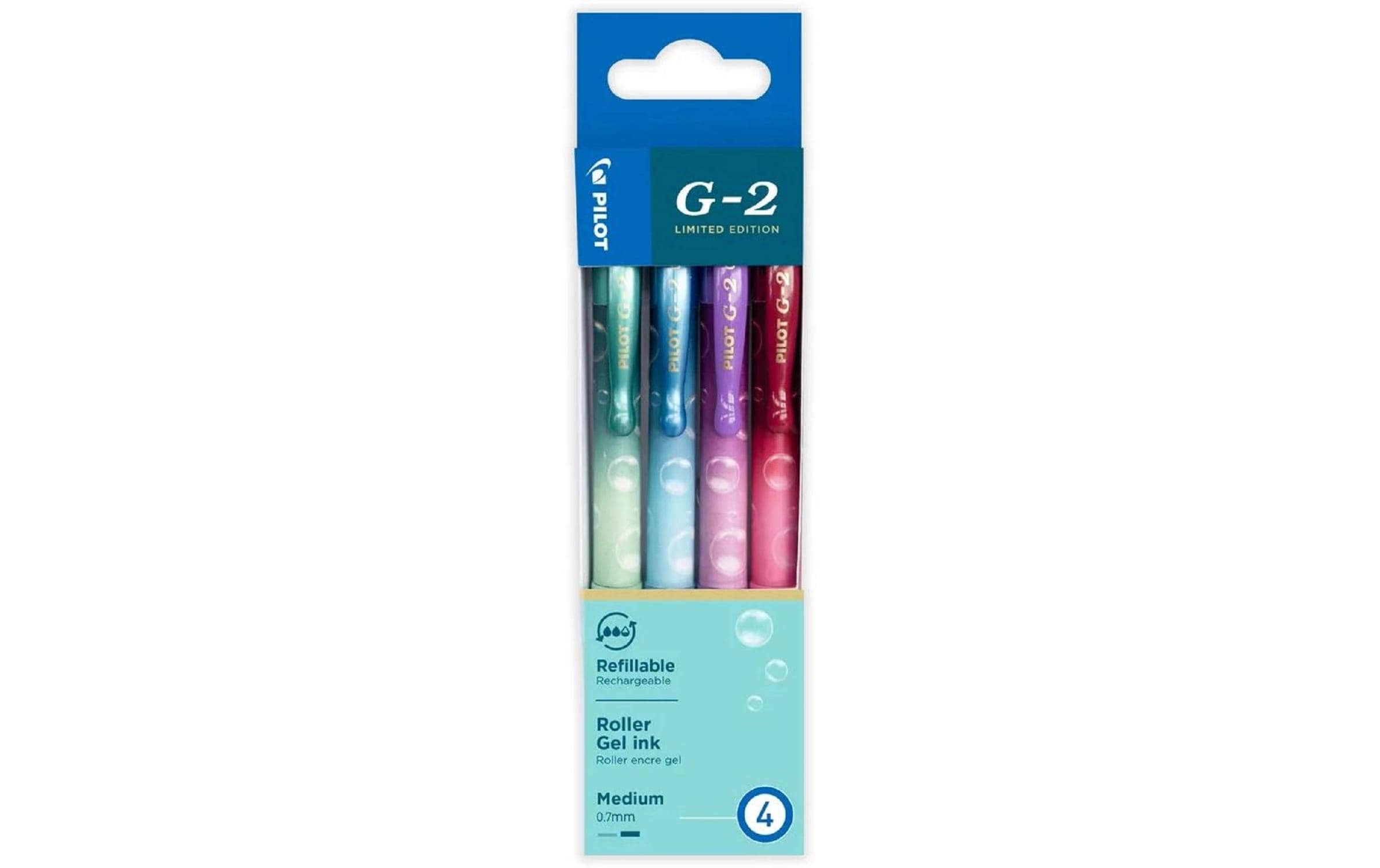 PILOT Gelroller G-2 Bubbles 0.7mm, 4 Stück, farbig, Schreibfarbe: blau