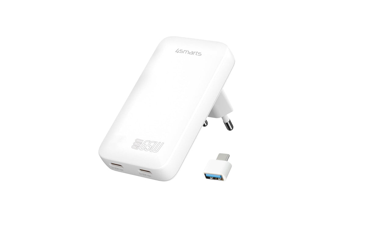 4smarts Ladegerät FlatPlug Slim Dual 65W GaN, 2C, weiss