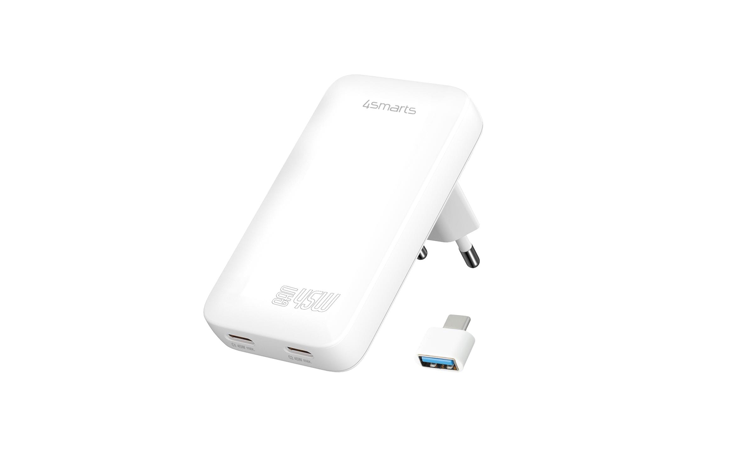 4smarts Ladegerät FlatPlug Slim Dual 45W GaN, 2C, weiss