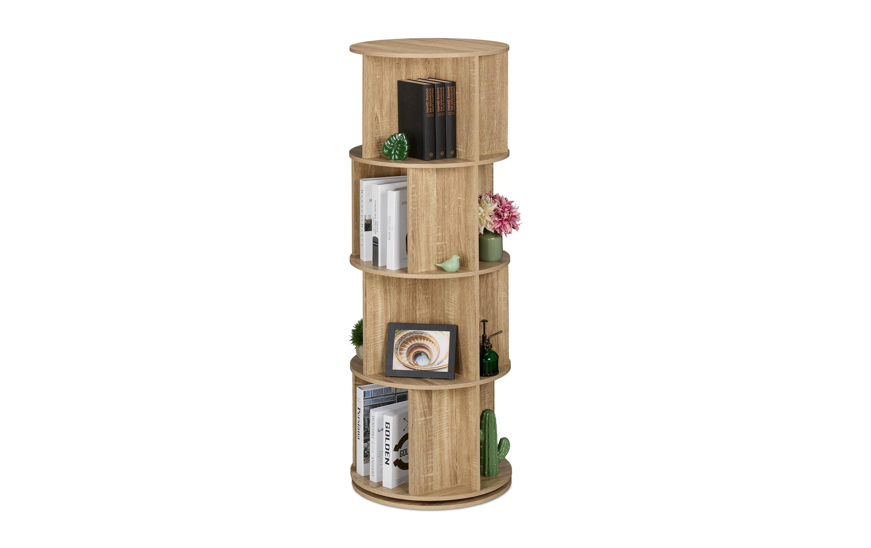 relaxdays Bücherregal drehbar 4 Etagen Spanplatte China, Hellbraun