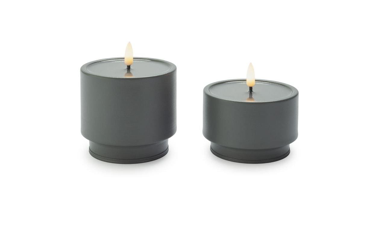 STT Ambiente Candle Set grey 2 LED, ww, D9x6.5/8.5cm