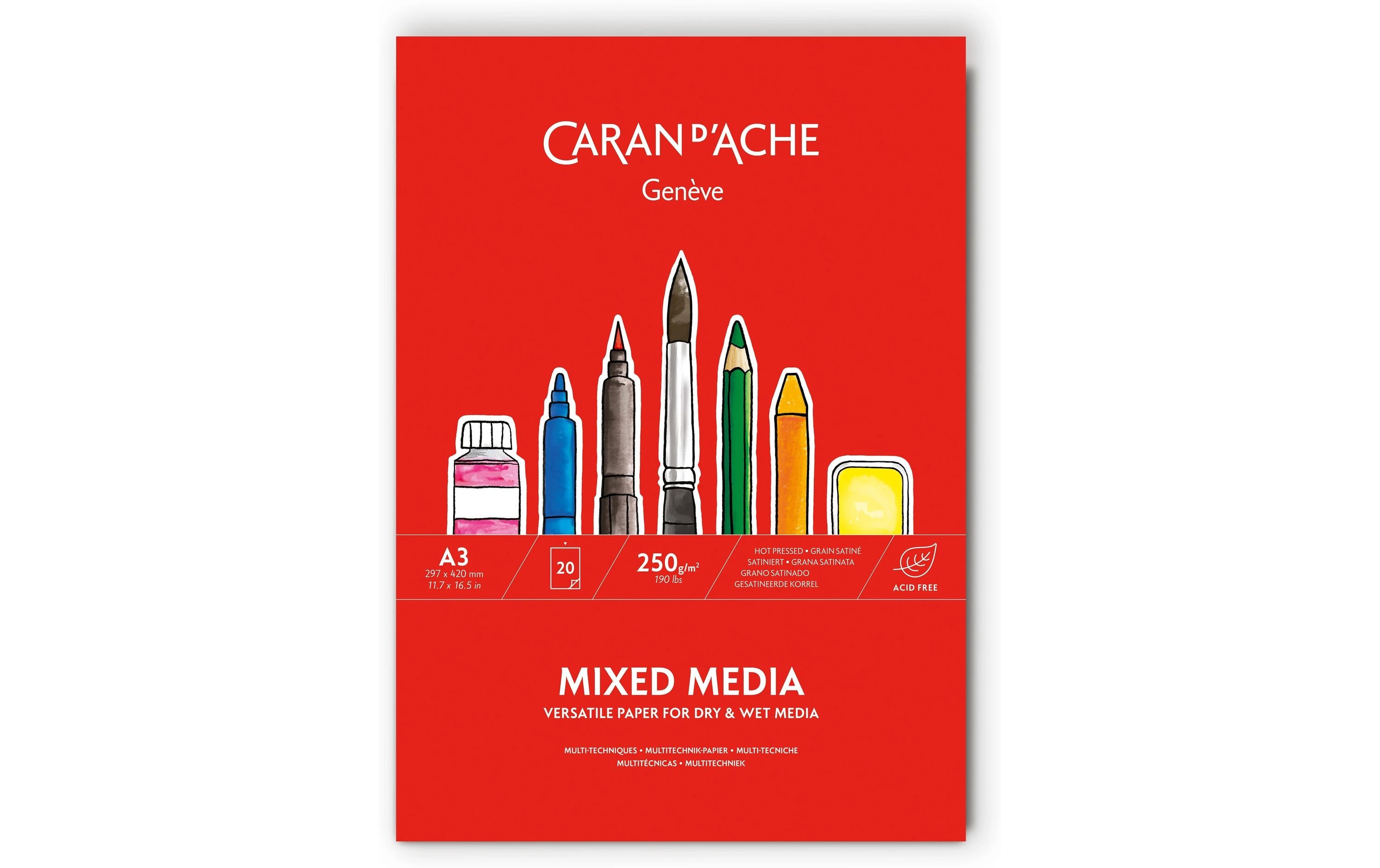 Caran dAche Multitechnik Zeichenblock A3, 250g/m2, 20 Bl, kopfseitig geleimt, FSC