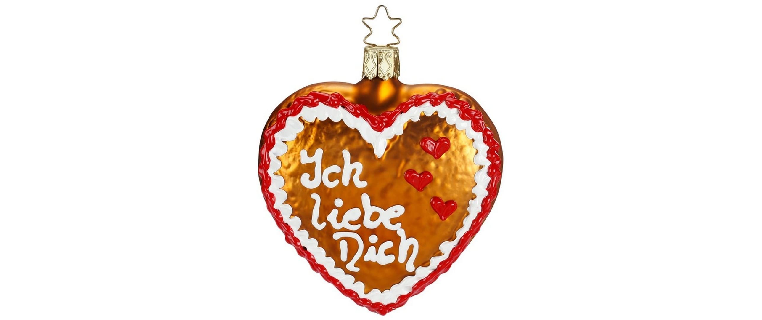 Inge Weihnachtskugel Lebkuchenherz Glas, H: 9 cm, mundgeblasen