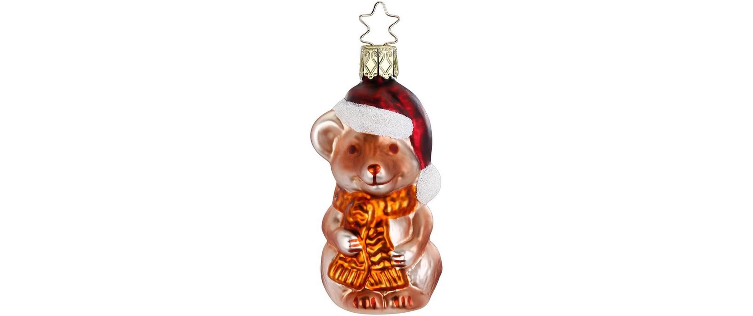 Inge Weihnachtskugel Maus, Braun Glas, H: 8.5 cm, mundgeblasen