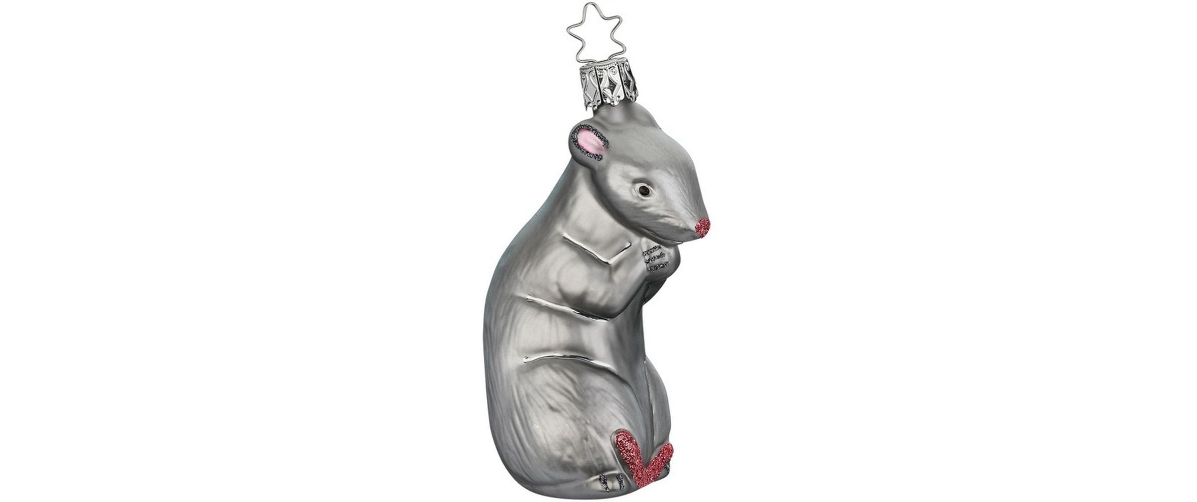 Inge Weihnachtskugel Ratte, Grau Glas, H: 10 cm, mundgeblasen