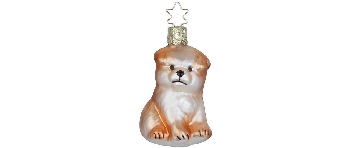 Inge Weihnachtskugel Welpe, Braun Glas, H: 7 cm, mundgeblasen