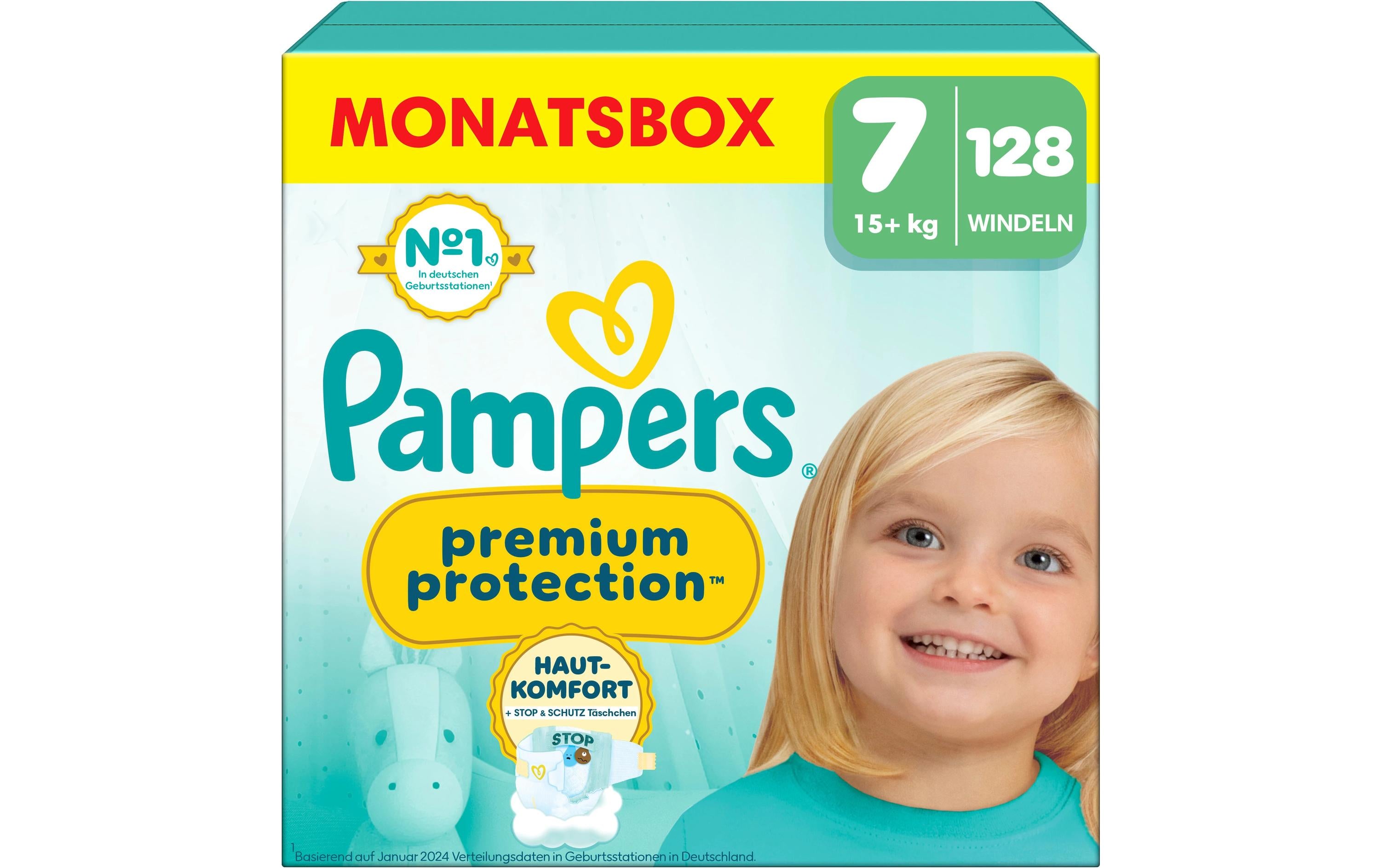 Pampers Premium Protection Gr. 7 15+ kg, Monatsbox / 128 Stk