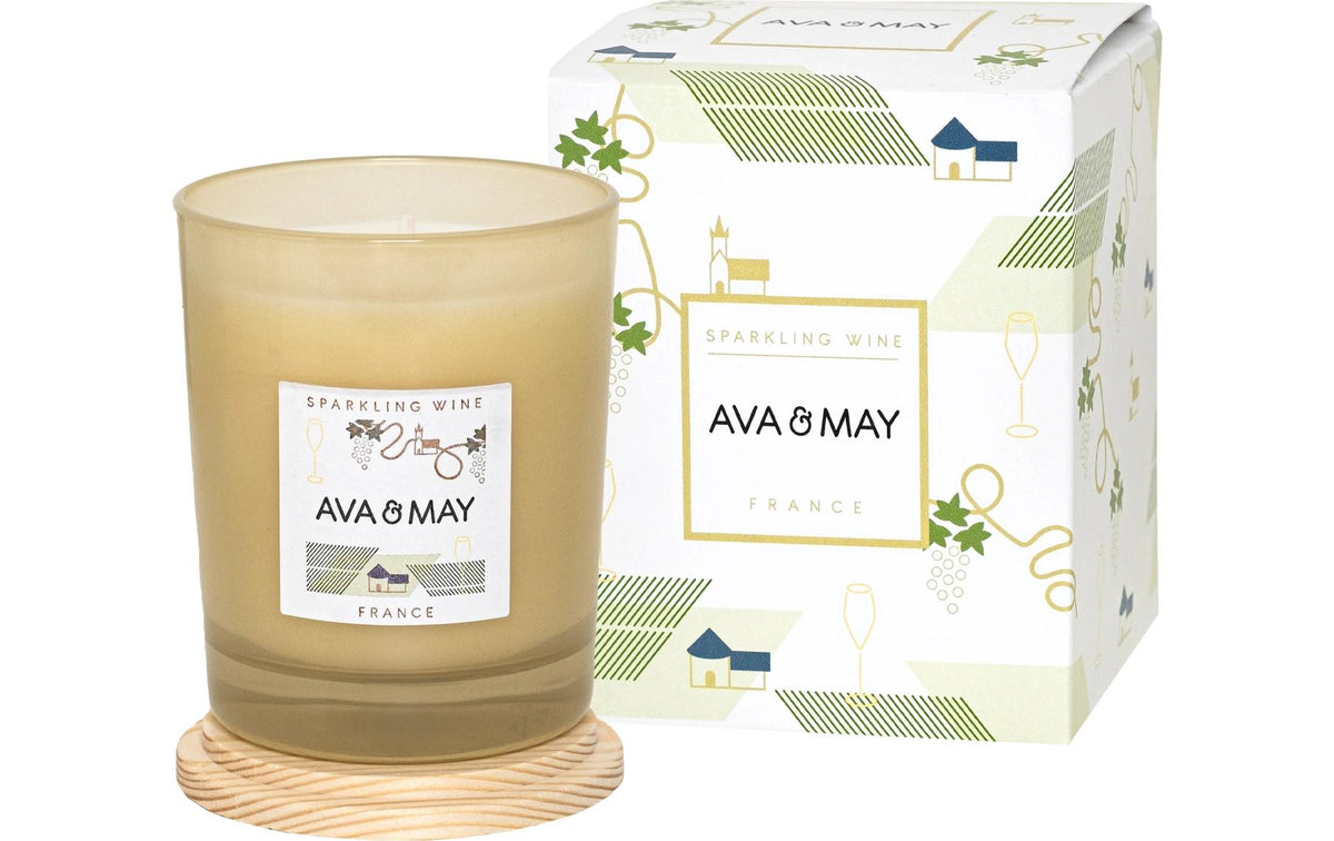 AVA & MAY Duftkerze Sparking Wine, 180g 8x10cm (DxH), 100% Sojawachs,40h Brenndauer