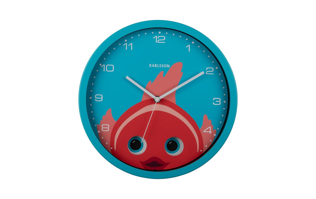 KARLSSON Kinder Wanduhr Goldfisch Wall clock Peekaboo Goldfish light blue