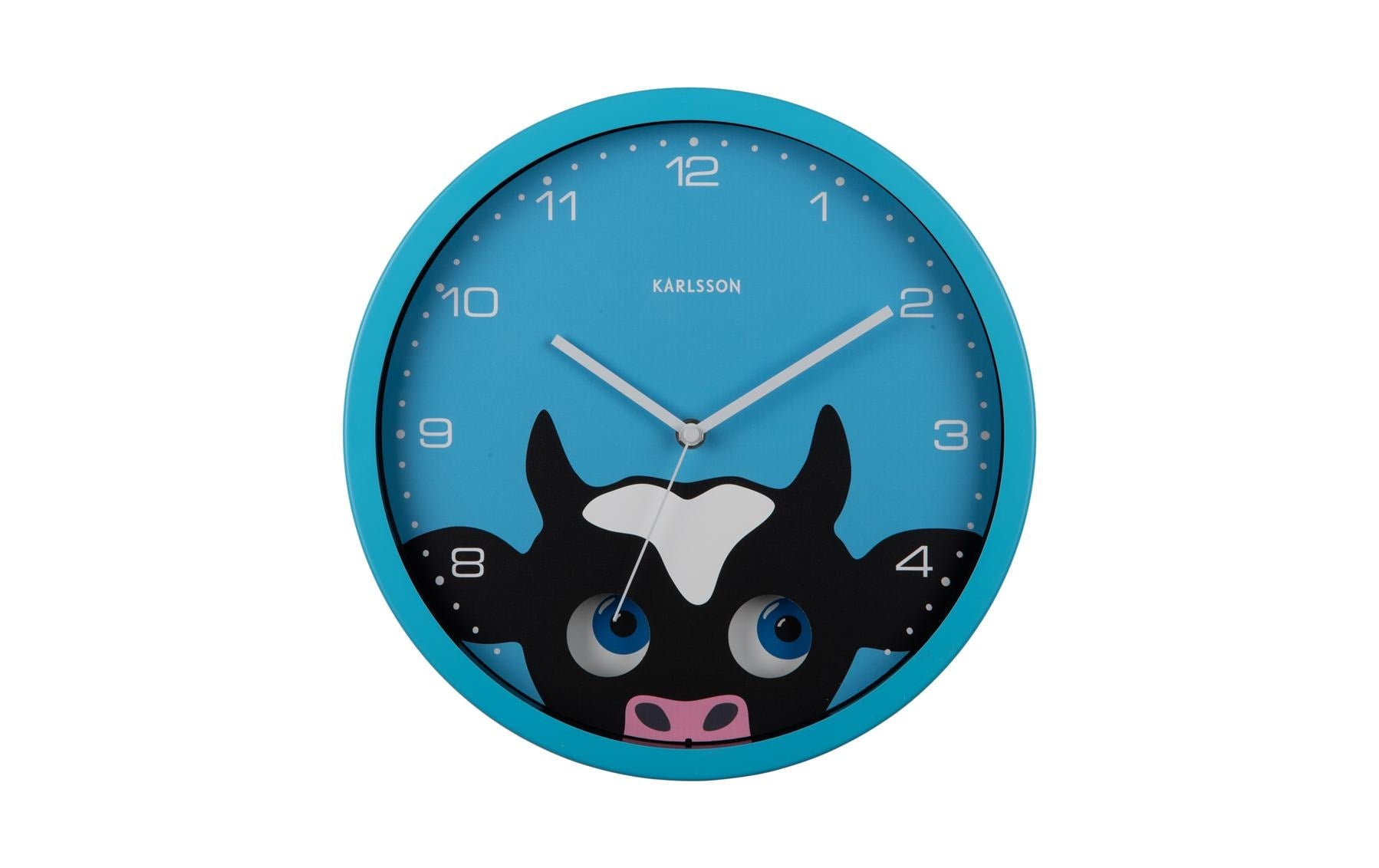 KARLSSON Kinder Wanduhr Kuh Wall clock Peekaboo Cow blue