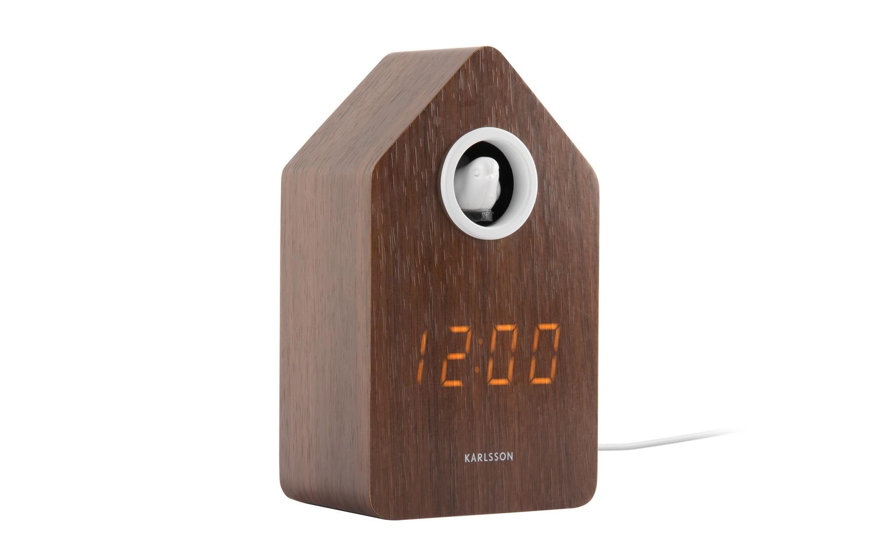KARLSSON Wecker Kuckuck LED inkl. USB Kabel, Dark wood veneer