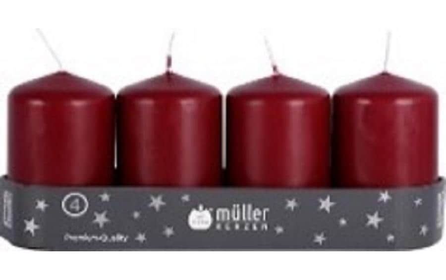 Müller Kerzen Stumpenkerzen 4er Set Dunkelrot, 8x4.8 cm (HxD)