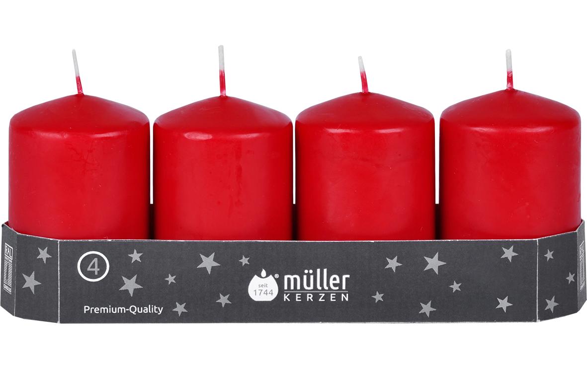 Müller Kerzen Stumpenkerzen 4er Set Rot, 8x4.8 cm (HxD)