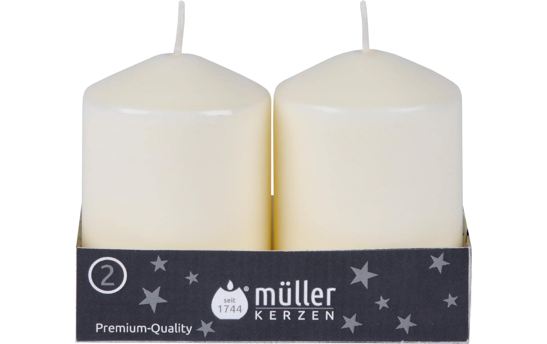 Müller Kerzen Stumpenkerzen 2er Set Vanille, 8x5.5 cm (DxH)