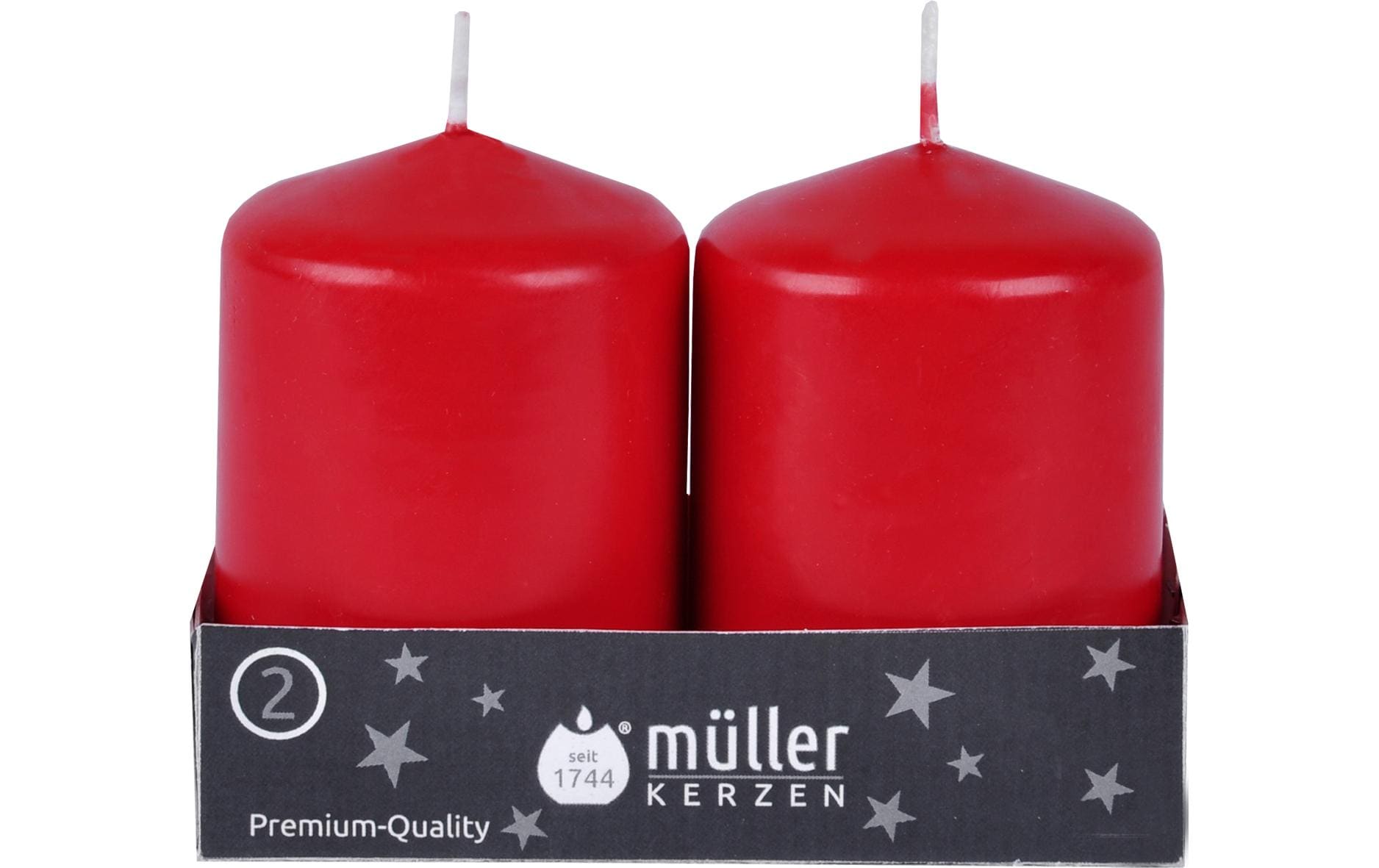Müller Kerzen Stumpenkerzen 2er Set Rot,  8x5.5 cm (DxH)