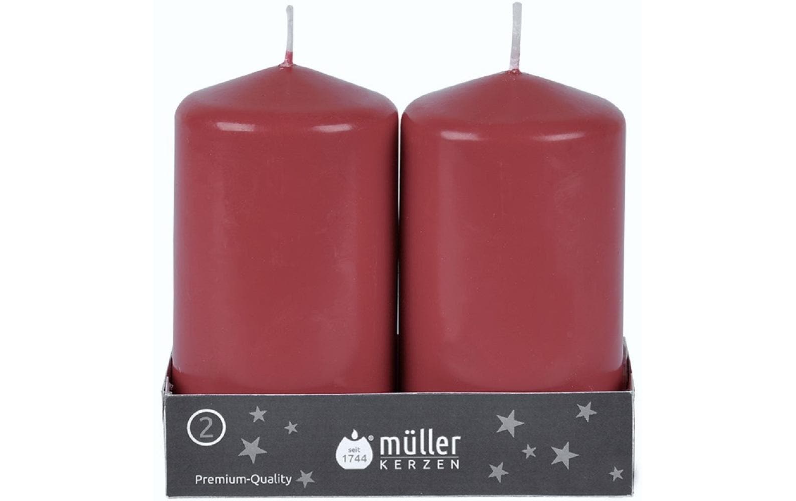 Müller Kerzen Stumpenkerzen 2er Set Dunkelrot, 12x6.5 cm (DxH)