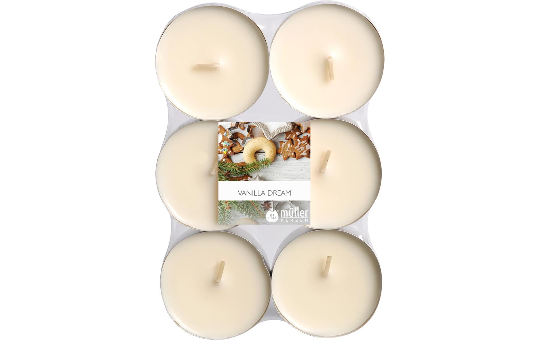 Müller Kerzen Teelichter Maxi,Vanilla Dream 6er Set,