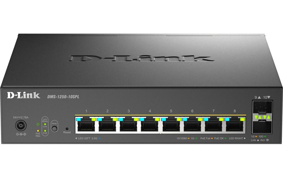 D-Link DMS-1250-10SPL: 10 Port Multi-Gbit 8x 2.5Gbit PoE, 2x 10Gbit SFP+
