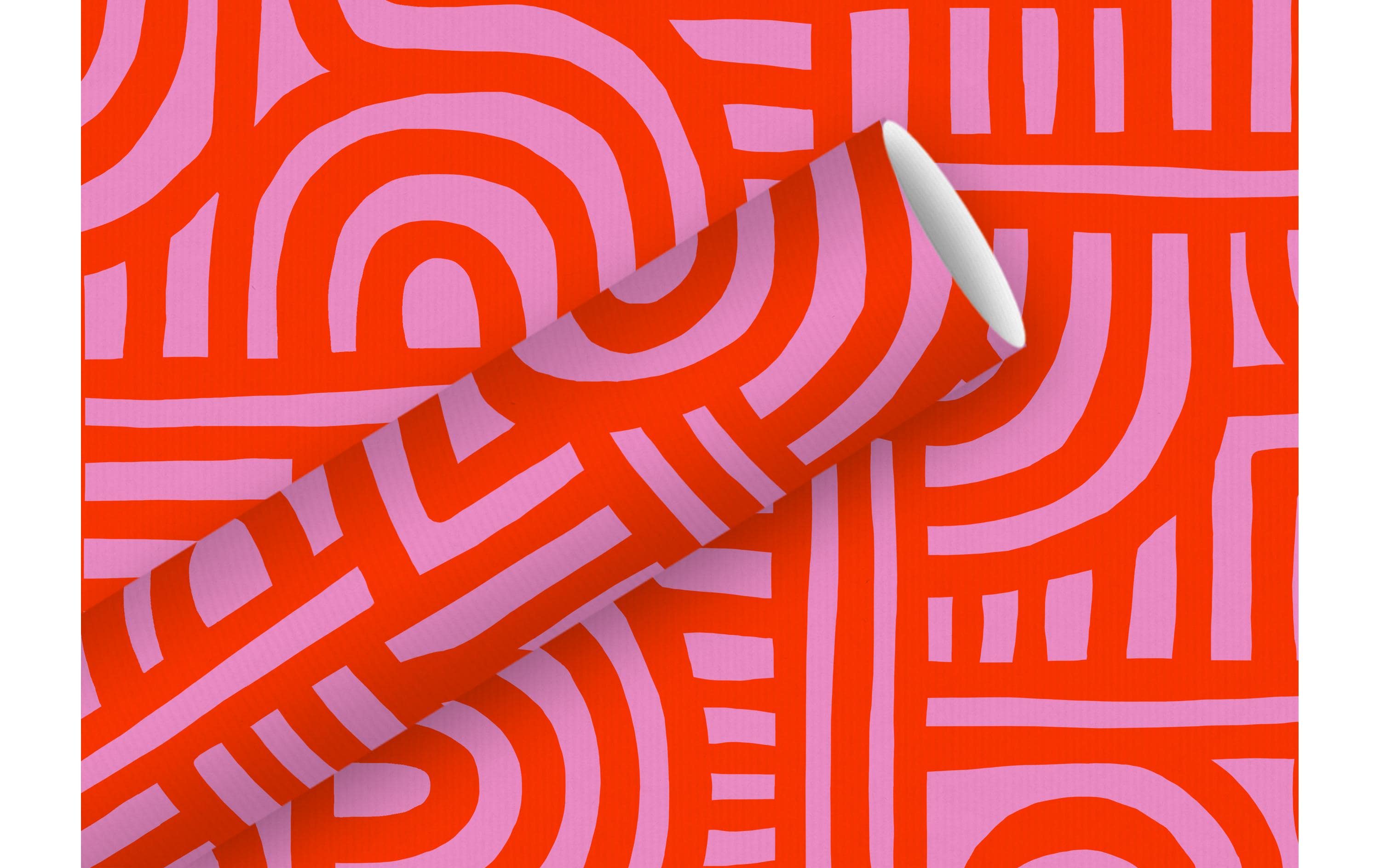 B+C Geschenkpapier 2mx70cm By Nature Labyrinth rot