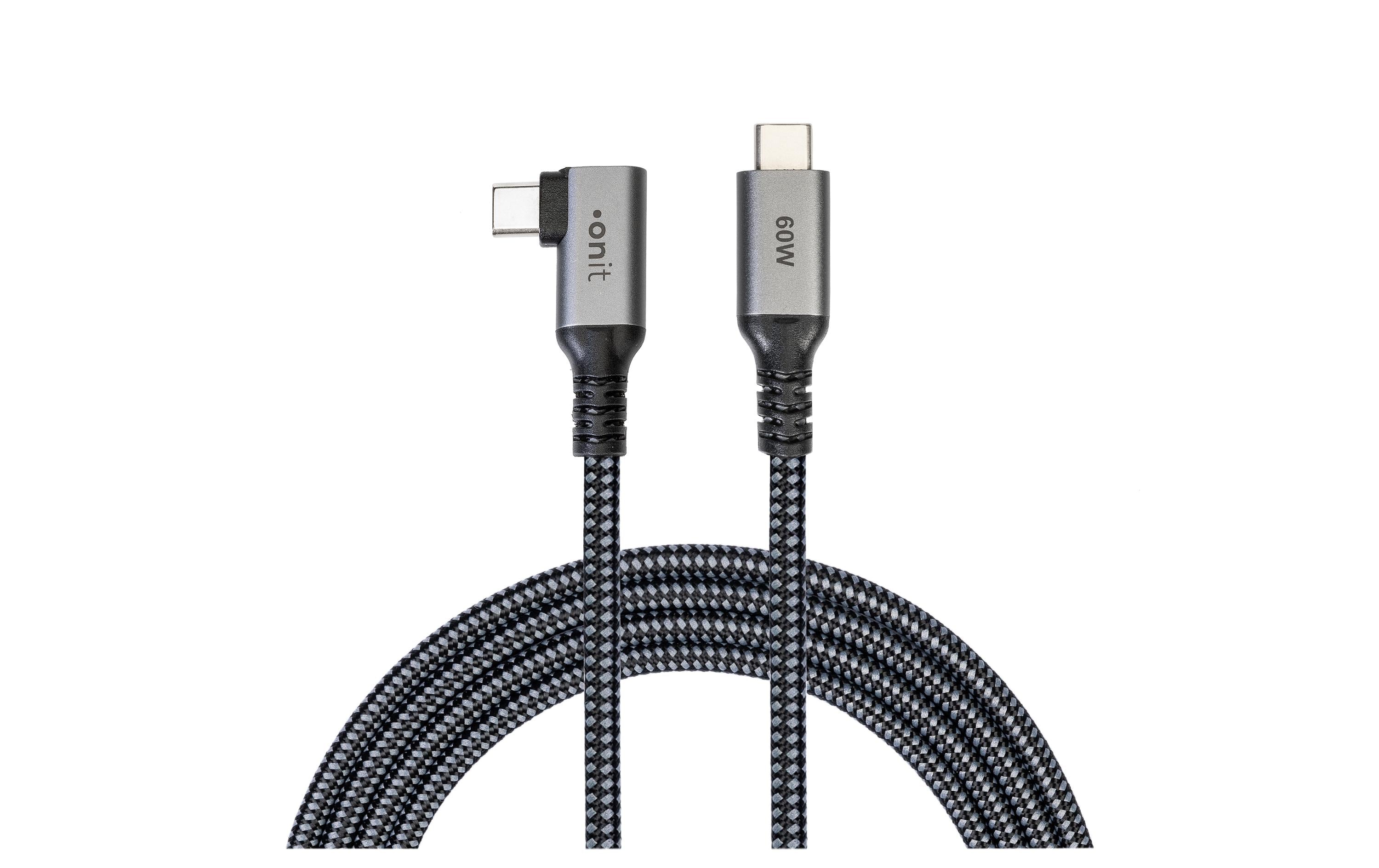 onit Pro Winkel USB4-Kabel C-C schw/gr 5m USB 4.0 / 60W / 20Gbps / 4K@60Hz