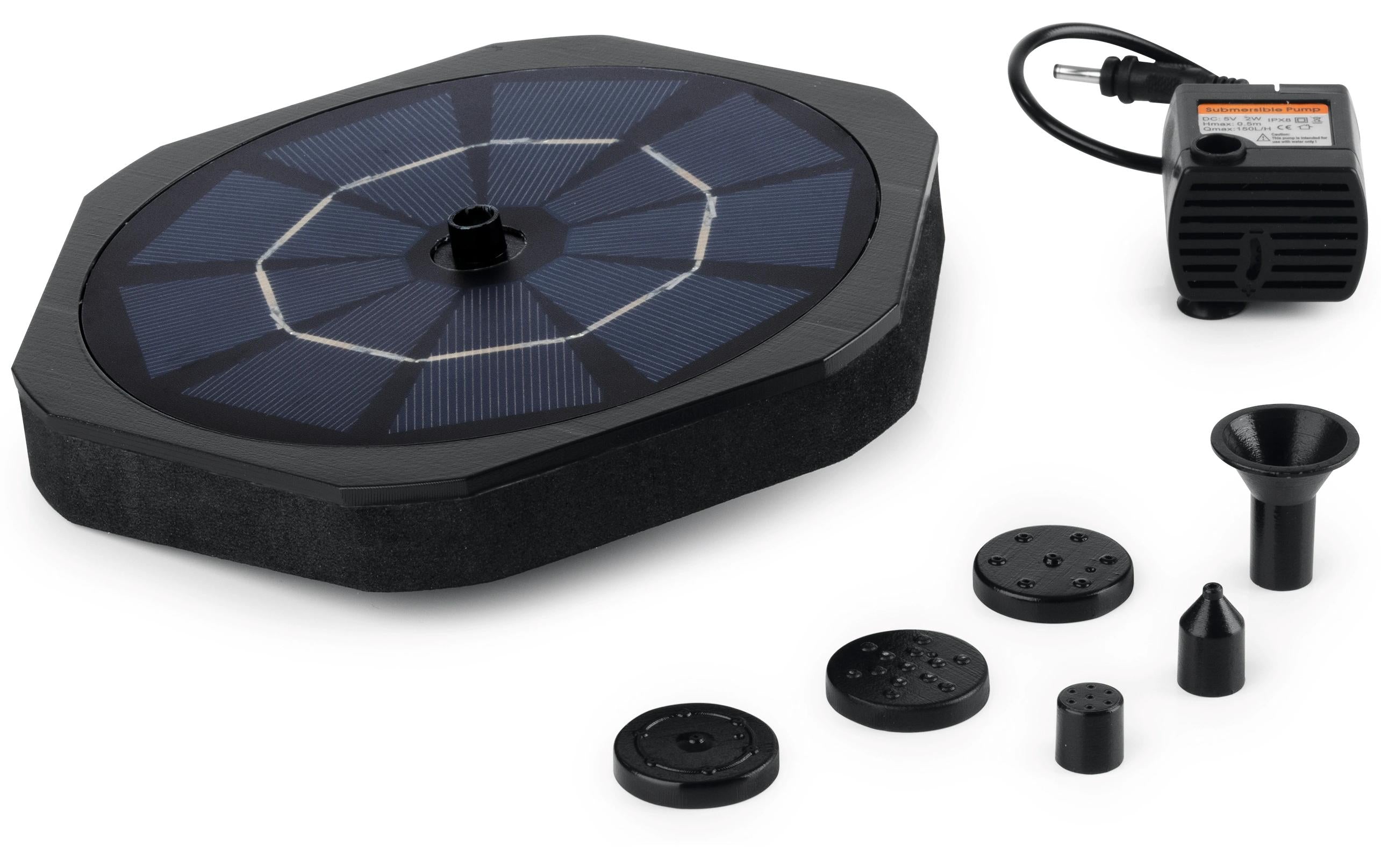 GARVIDA Solar-Gartenfontäne 3.7V schwarz (IP68), Verschiedene Modi