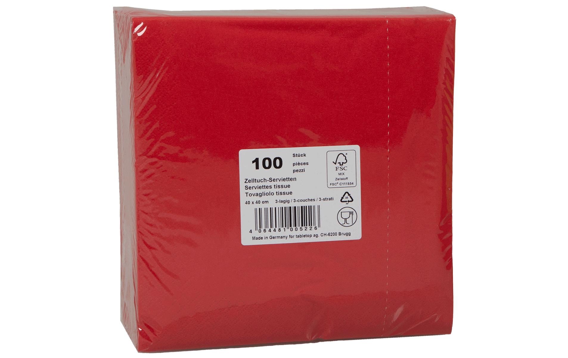 Elco Servietten 40x40 cm, 100 Stück 3 lagig, Zelltuch, Rubinrot