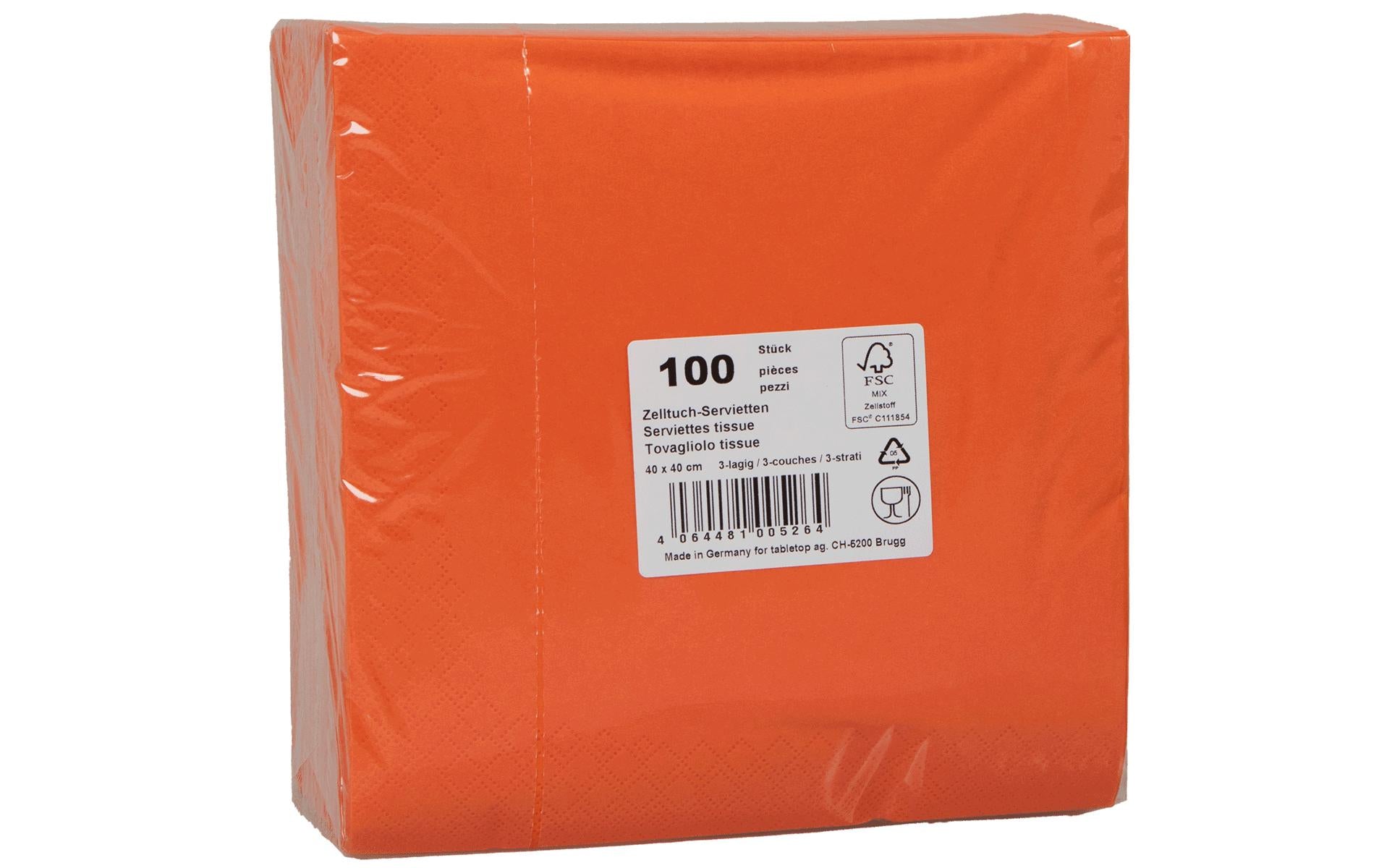 Elco Servietten 40x40 cm, 100 Stück 3 lagig, Zelltuch, Orange