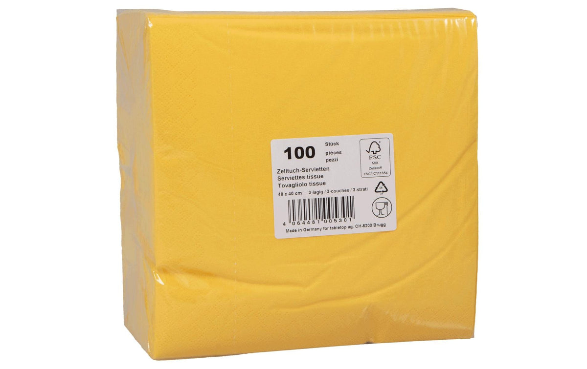 ELCO, Papierservietten 40 cm x 40 cm, 100 S 3 lagig, Zelltuch, Gelb