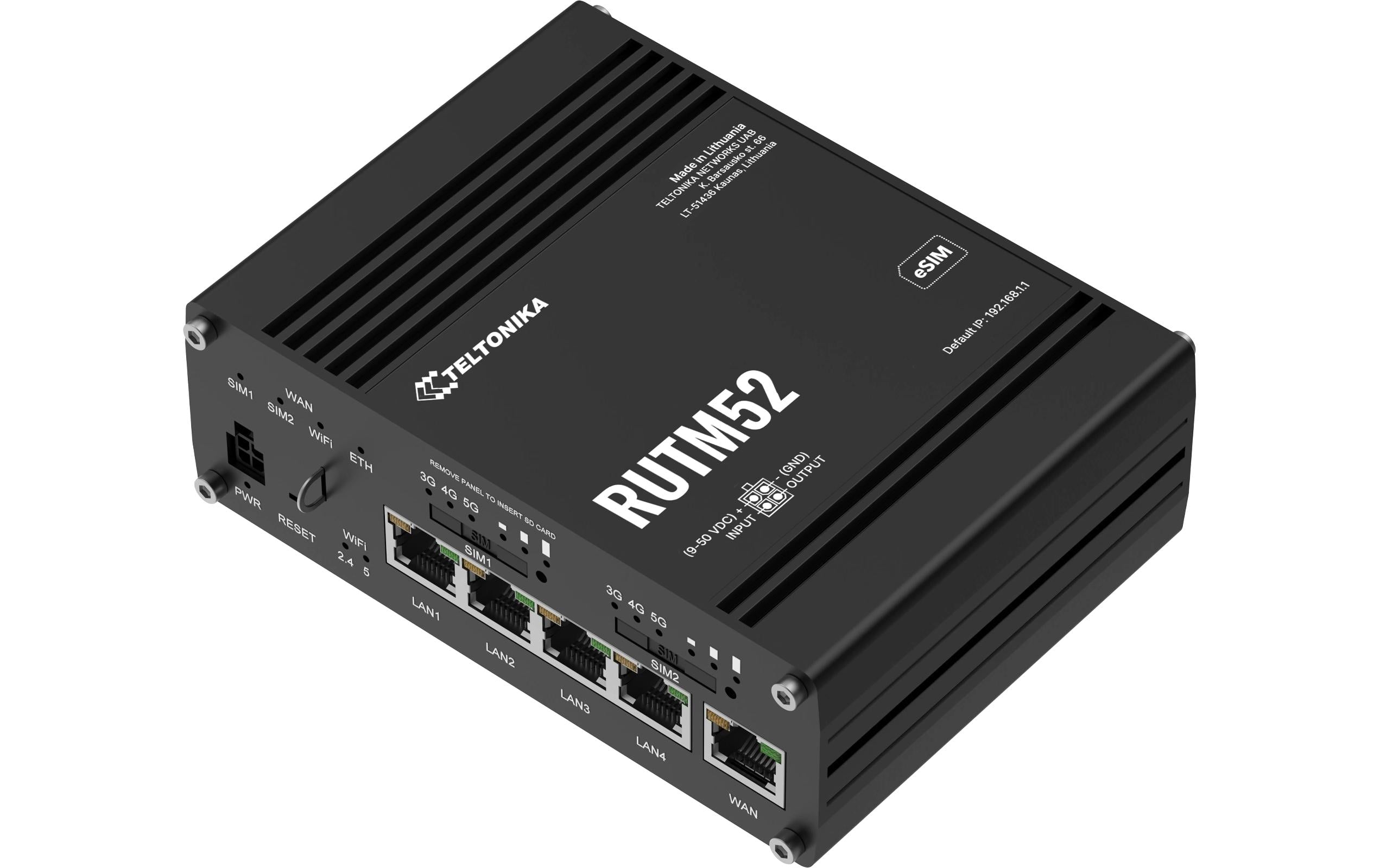 Teltonika 5G/LTE Industrierouter RUTM52 Dual 3.3Gbps 5G, Cat.20, 5xGE, WiFi-5