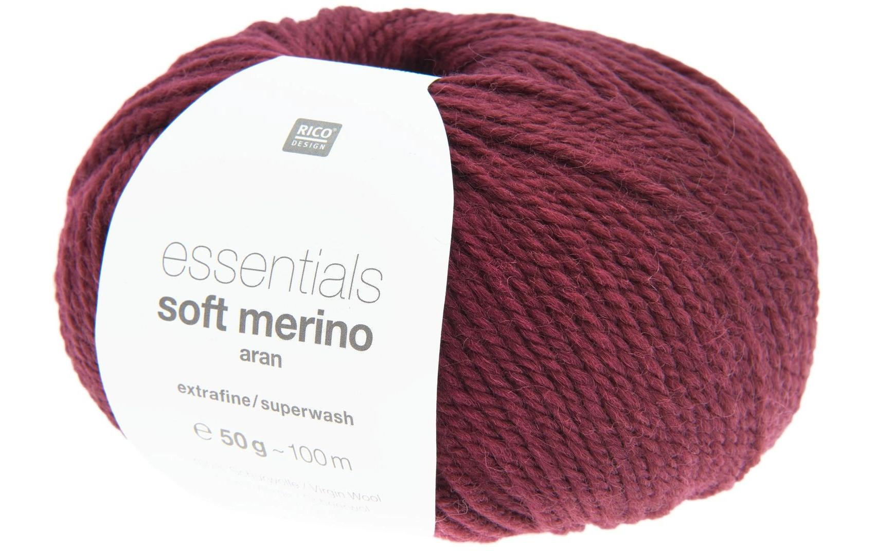 Rico Essentials Soft Merino Aran weinrot, 50 g, 100 m, 100 % WV