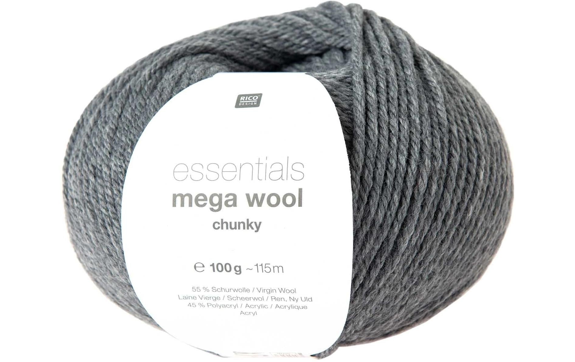 Rico Essentials Mega Wool chunky grau 100 g, 125 m, 55 % WV, 45 % PAN
