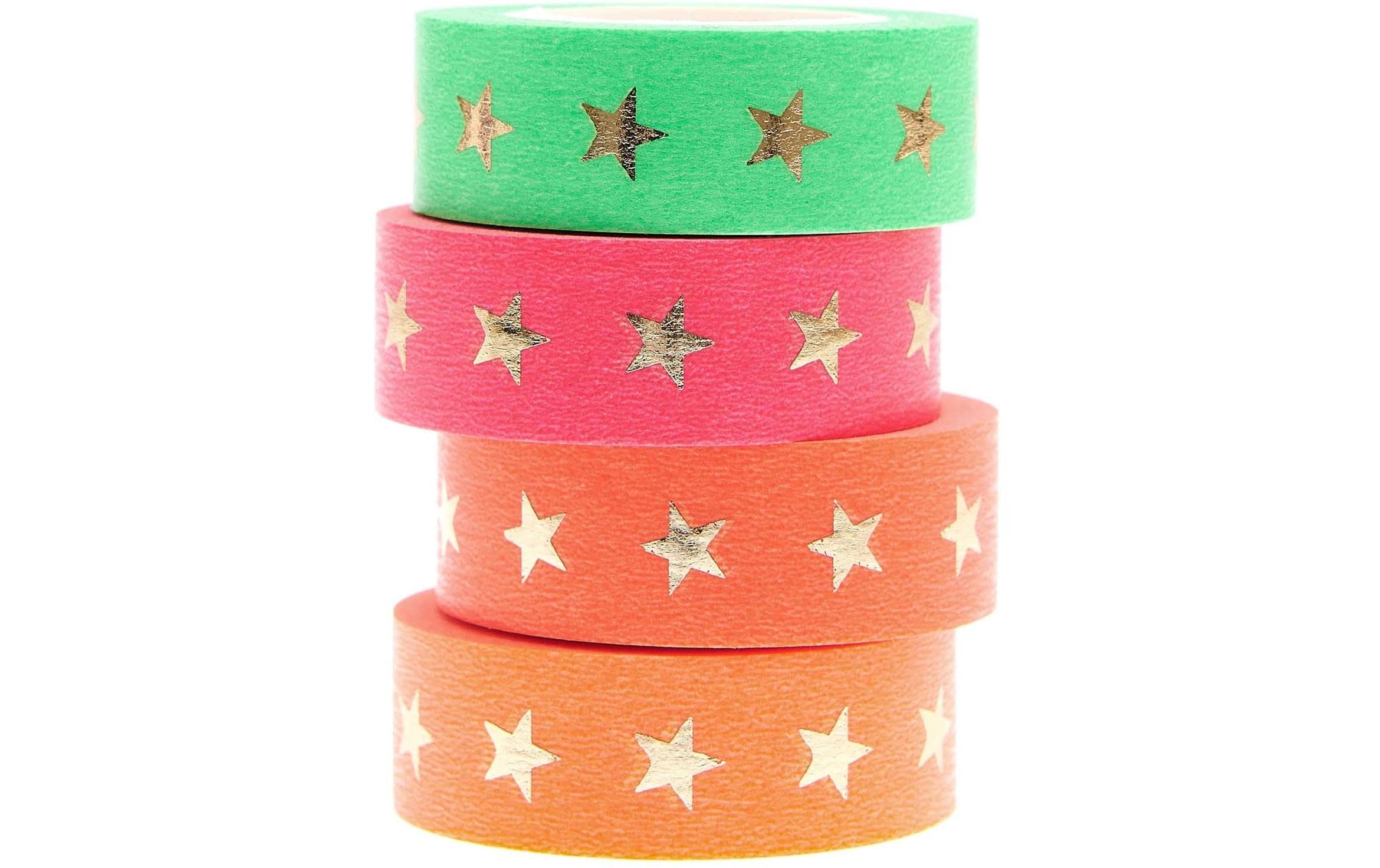 Rico Washi Tape Set Sterne, neon 15 mm, Rolle 10 m