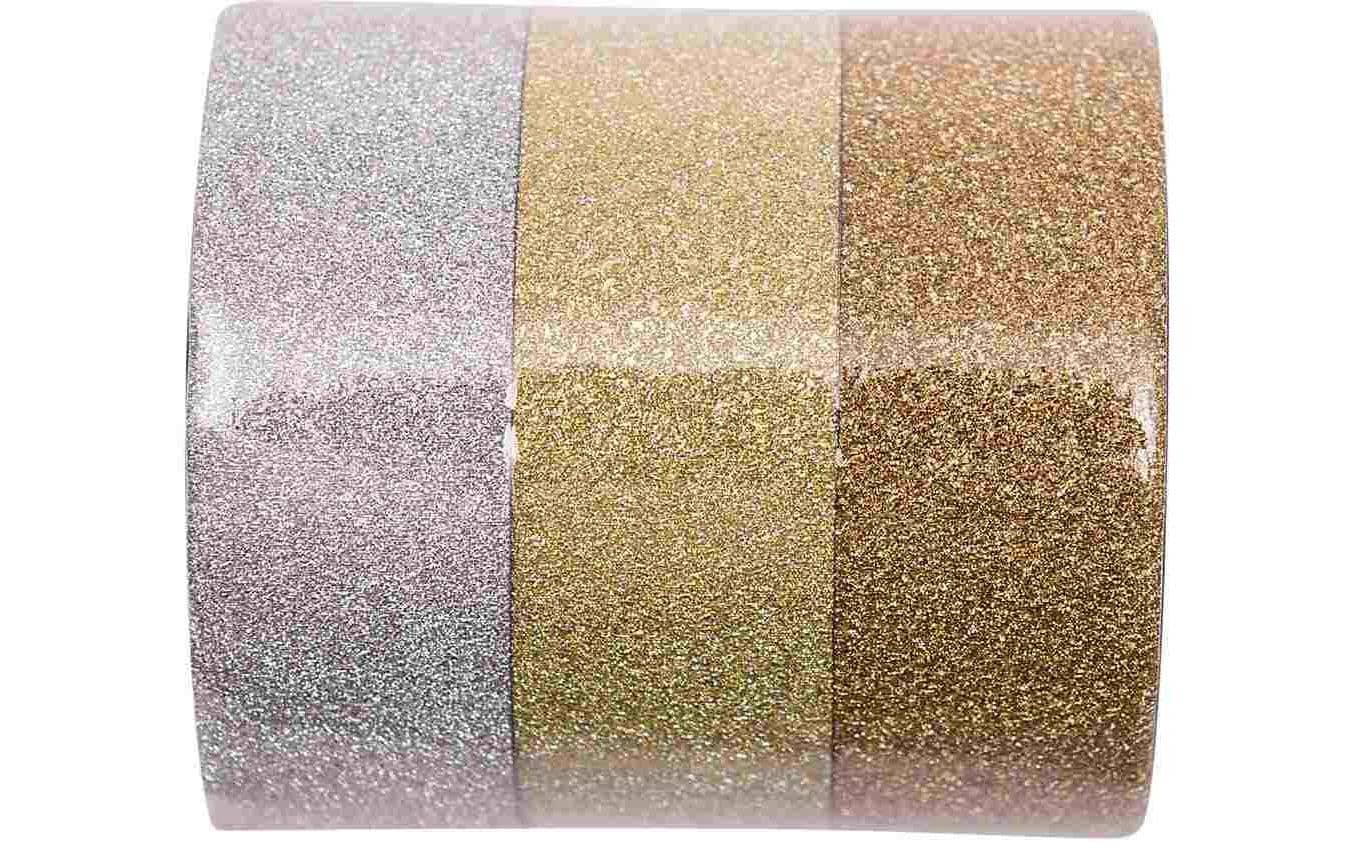 Rico Washi Tape Set Glitter, gold - silber 15 mm, Rolle 5 m