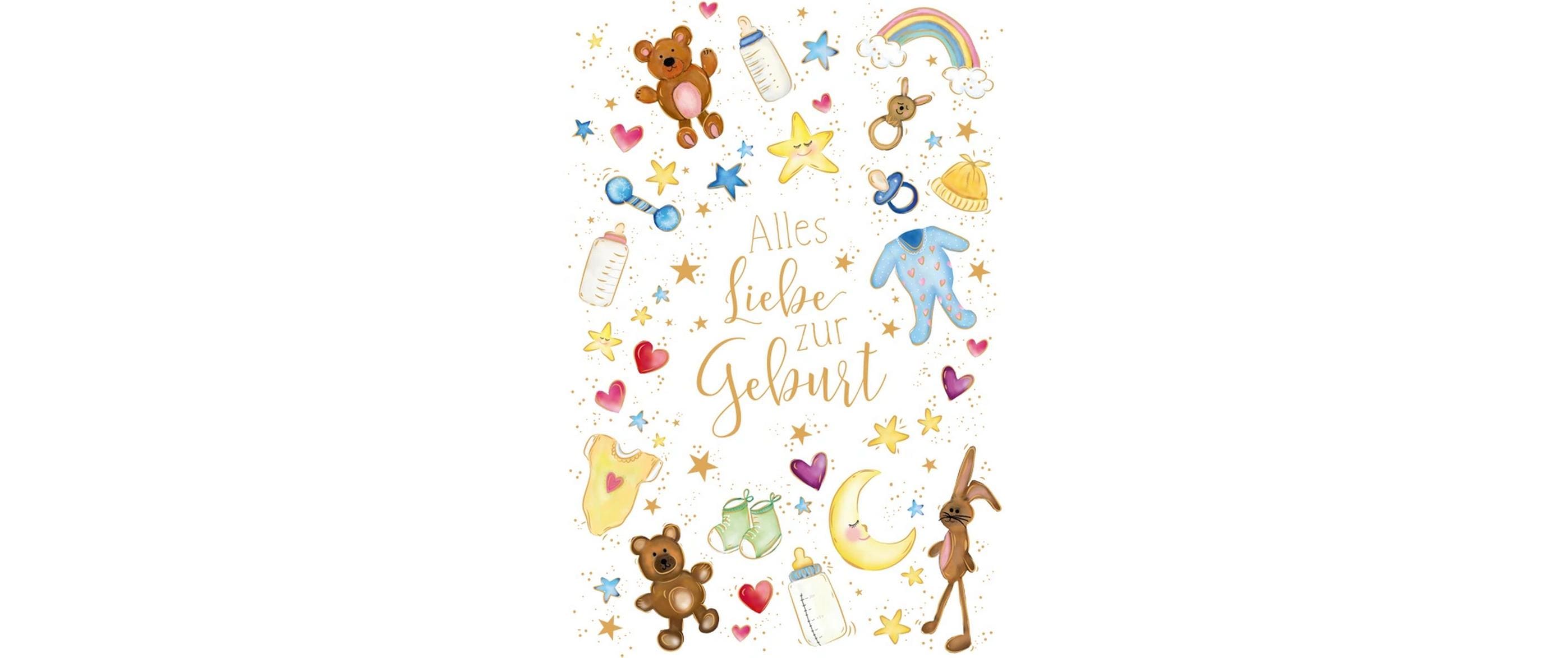 ABC Glückwunschkarte Geburt Format B6, 125 x 176 mm, mit Couvert
