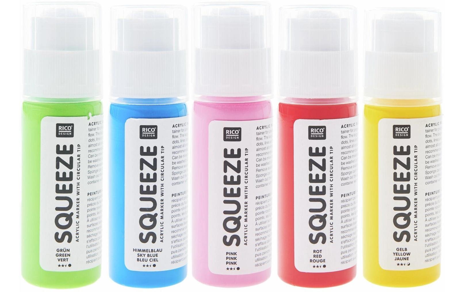 Rico Squeeze Marker, Regenbogen Set 5 x 60 ml