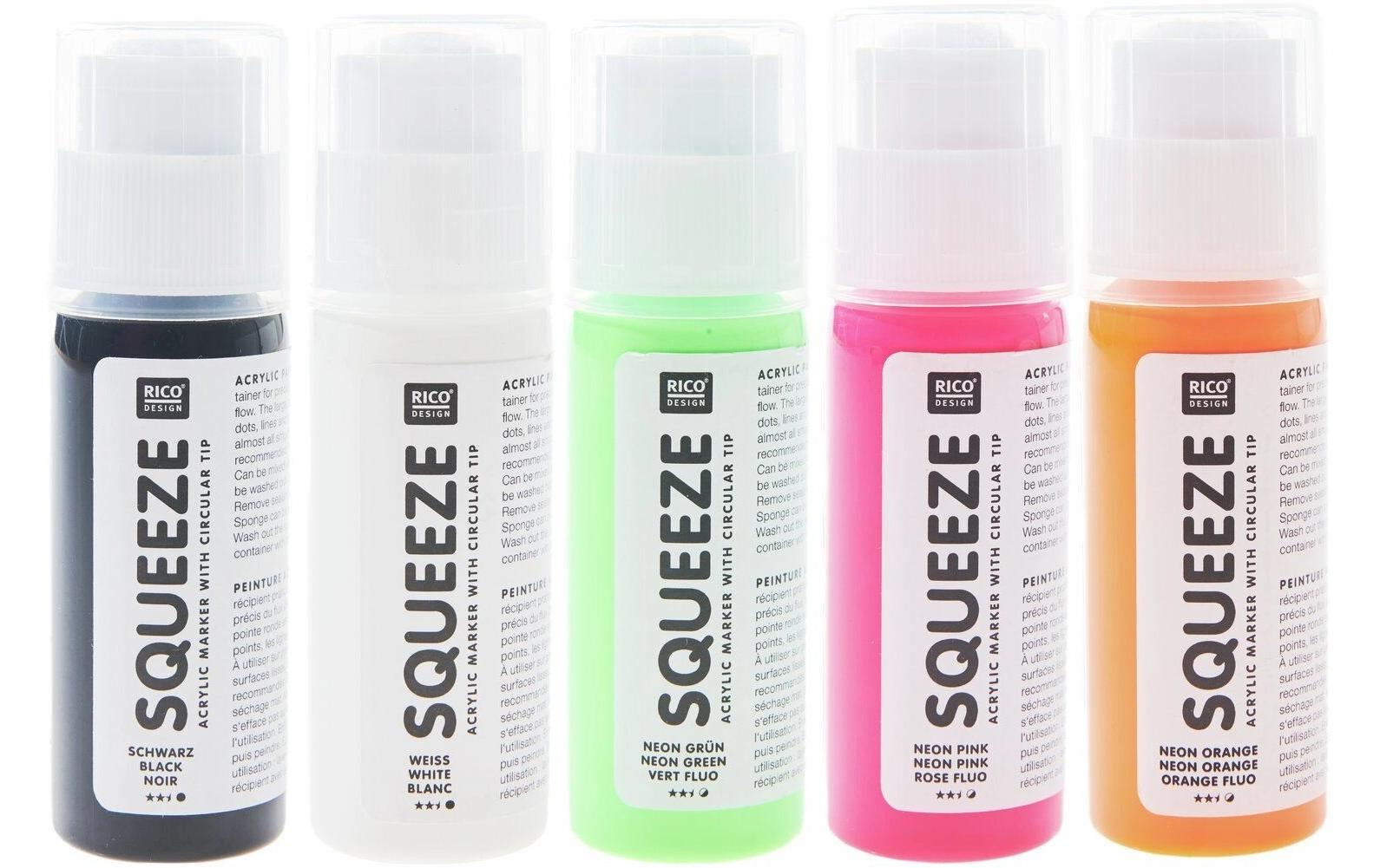 Rico Squeeze Marker, Neon Set 5 x 60 ml