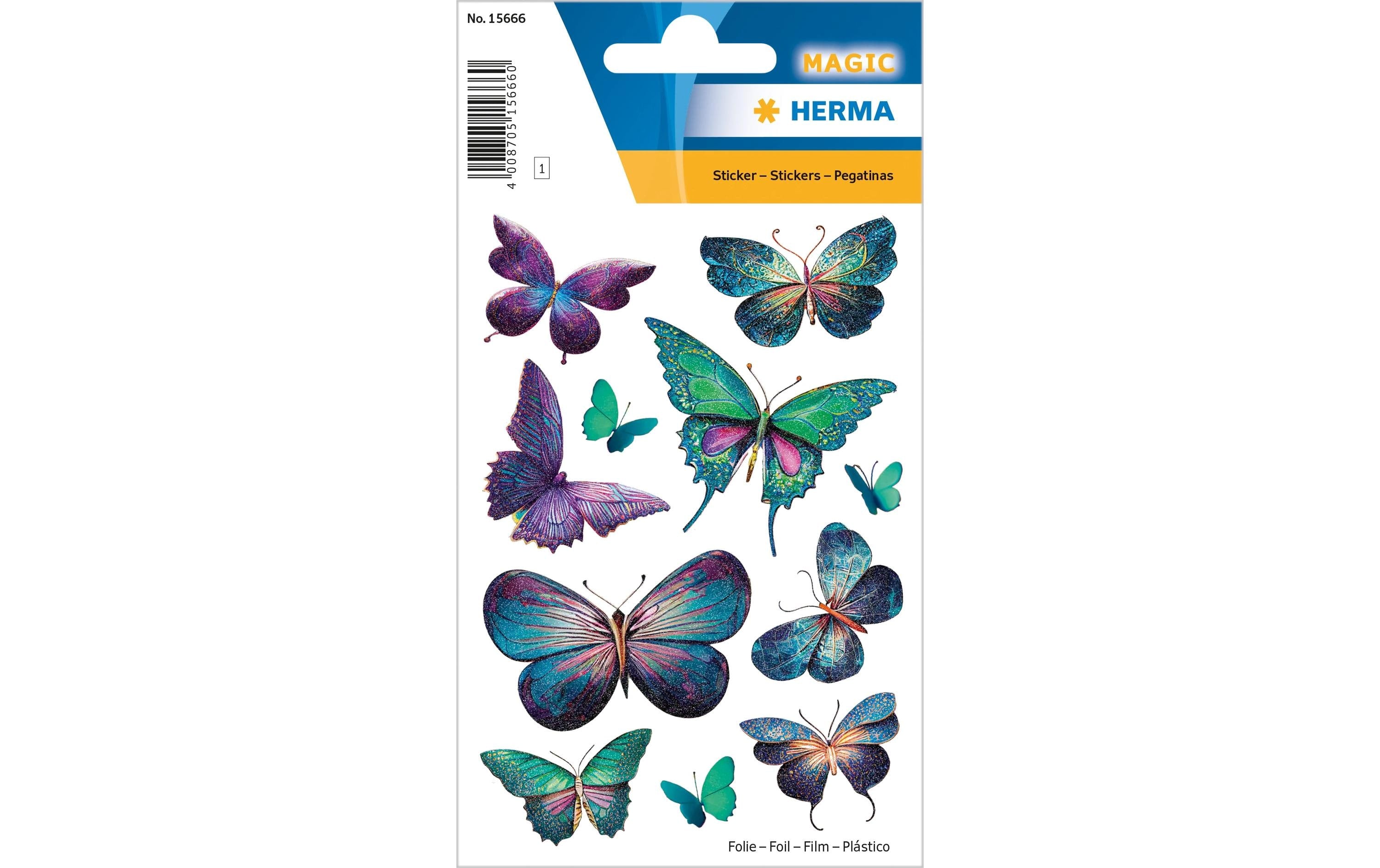 Herma Sticker Schmetterlinge 1 Blatt, 11 Sticker, Folie beglimmert