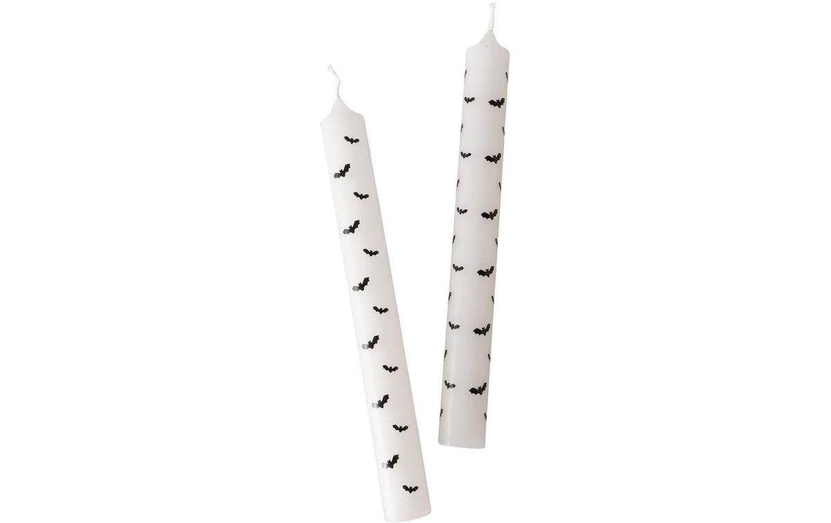 Boltze Stabkerzen 2er Set Weiss mit Fledermäusen